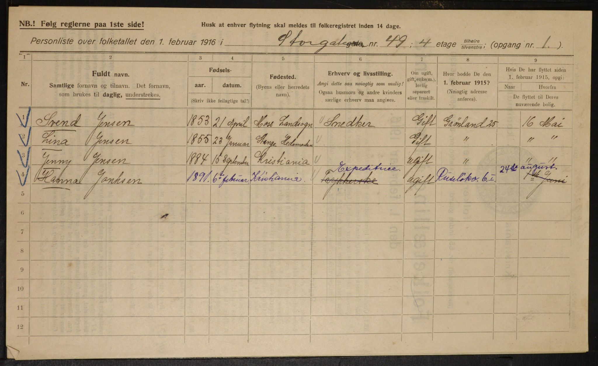 OBA, Municipal Census 1916 for Kristiania, 1916, p. 106268