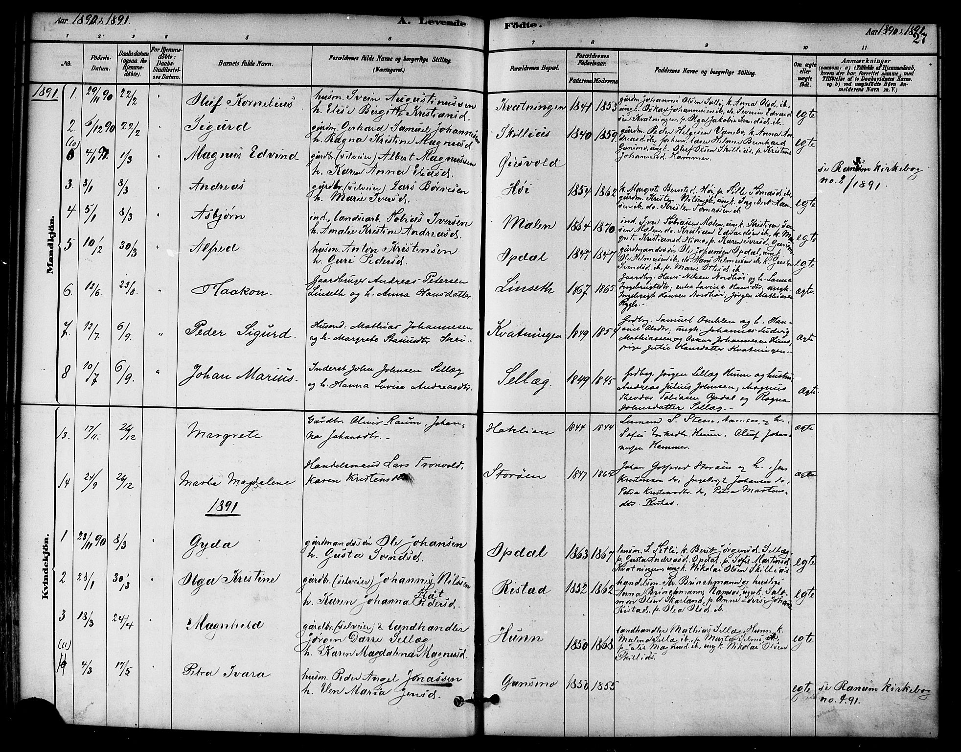 Ministerialprotokoller, klokkerbøker og fødselsregistre - Nord-Trøndelag, SAT/A-1458/766/L0563: Parish register (official) no. 767A01, 1881-1899, p. 27