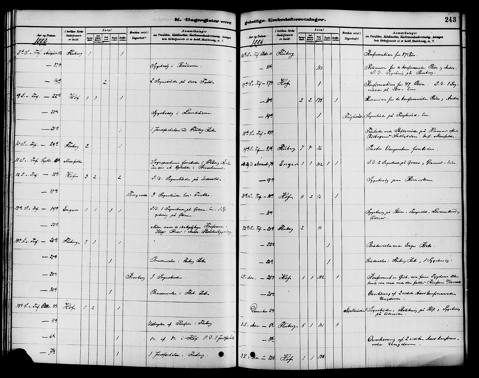 Søndre Land prestekontor, AV/SAH-PREST-122/K/L0002: Parish register (official) no. 2, 1878-1894, p. 243