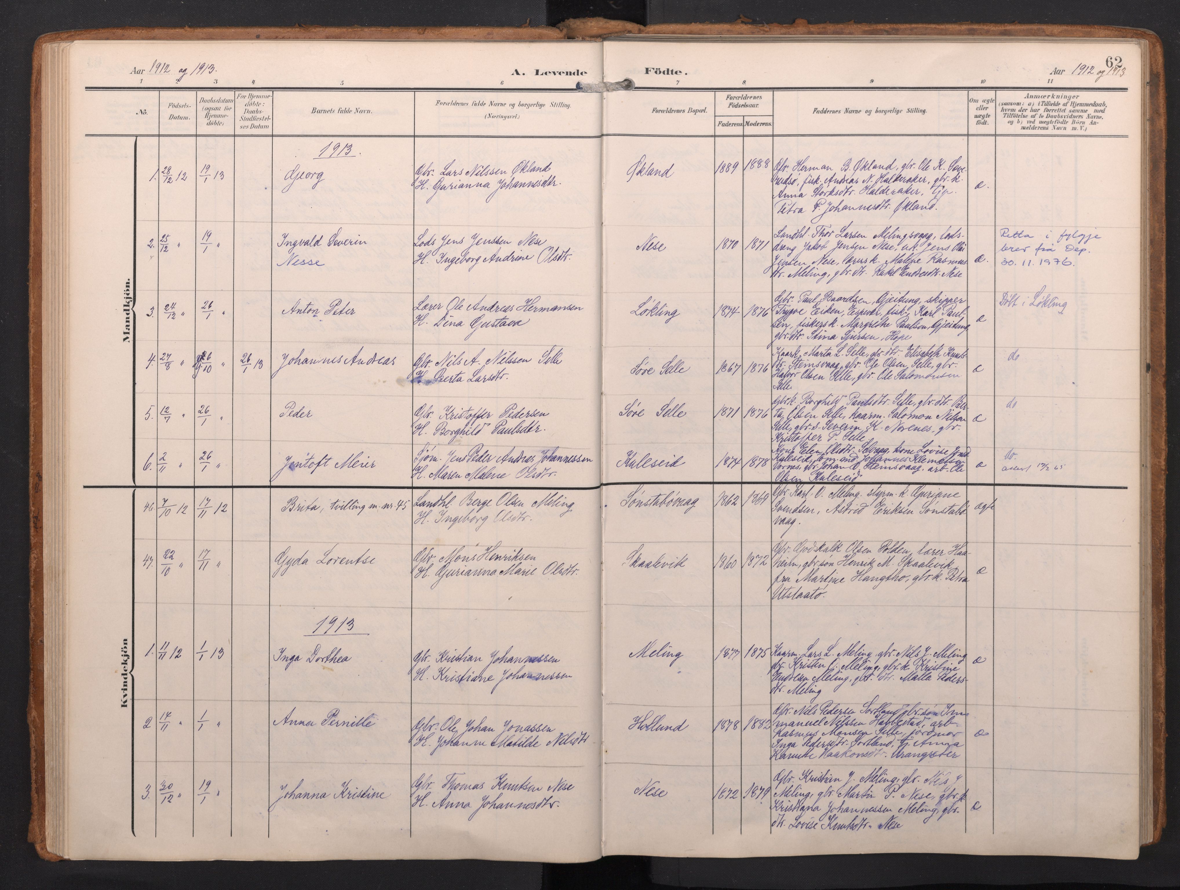 Finnås sokneprestembete, AV/SAB-A-99925/H/Ha/Haa/Haac/L0003: Parish register (official) no. C 3, 1905-1917, p. 62