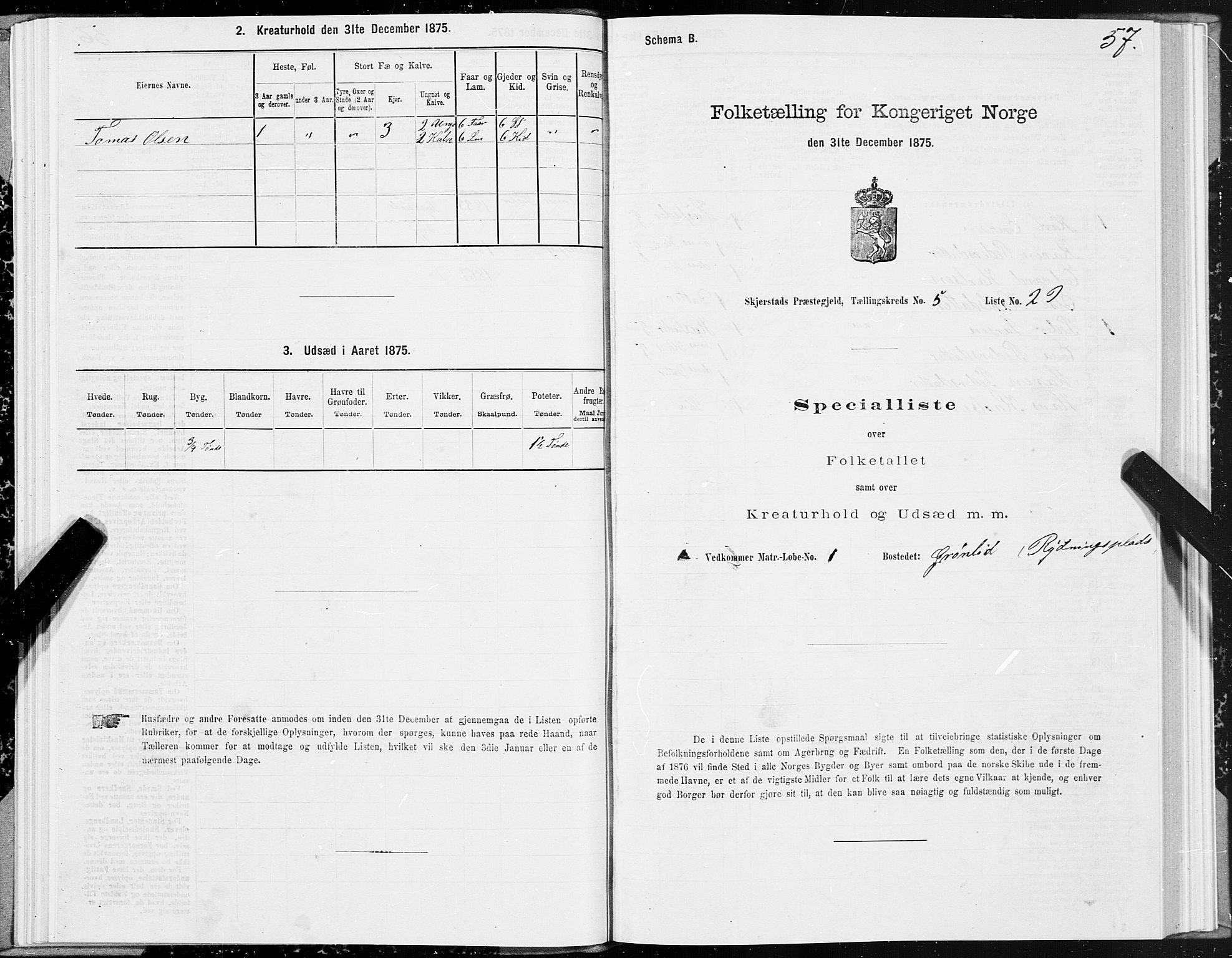 SAT, 1875 census for 1842P Skjerstad, 1875, p. 3057