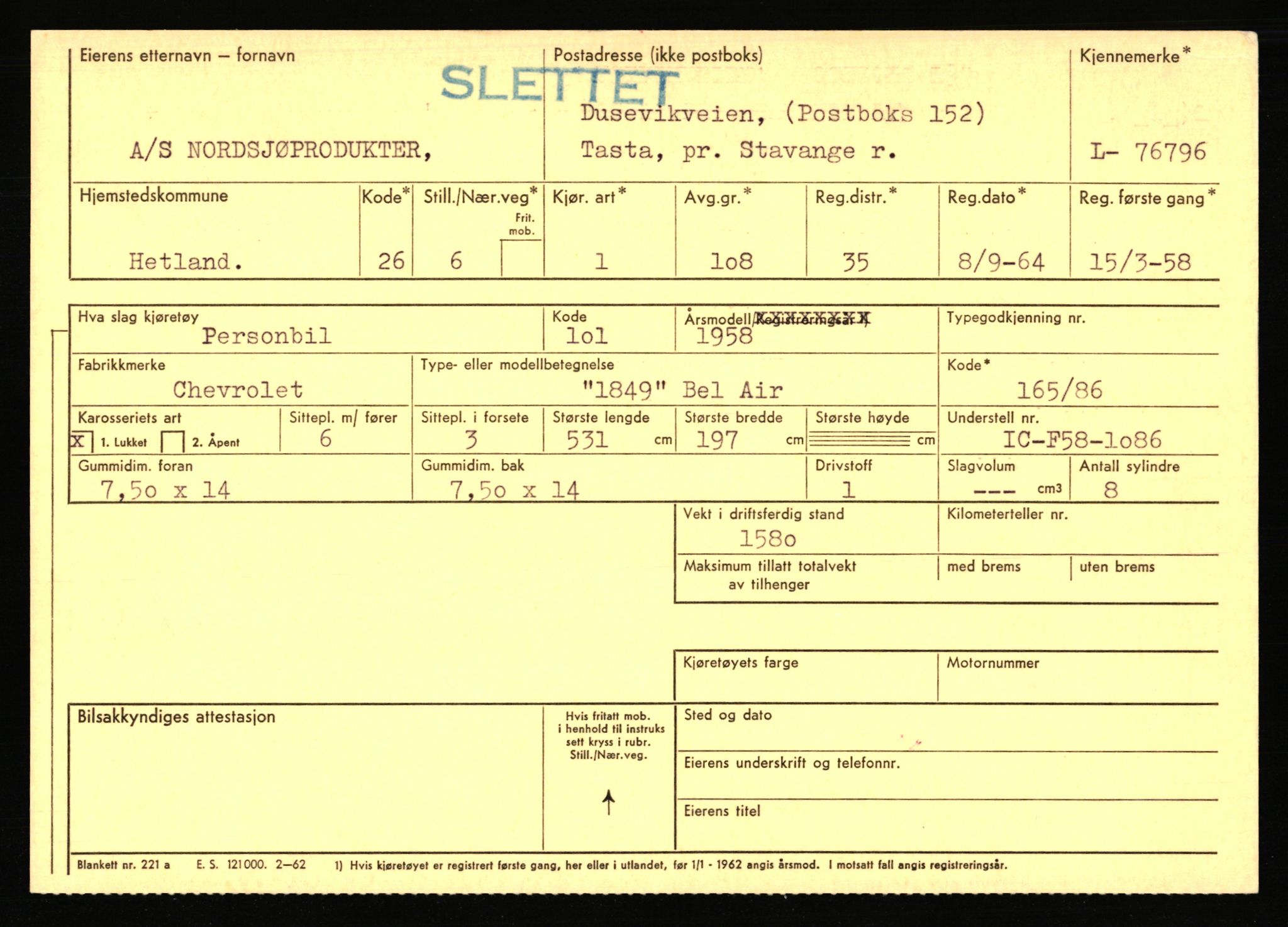 Stavanger trafikkstasjon, SAST/A-101942/0/F/L0068: L-75000 - L-76799, 1930-1971, p. 2197