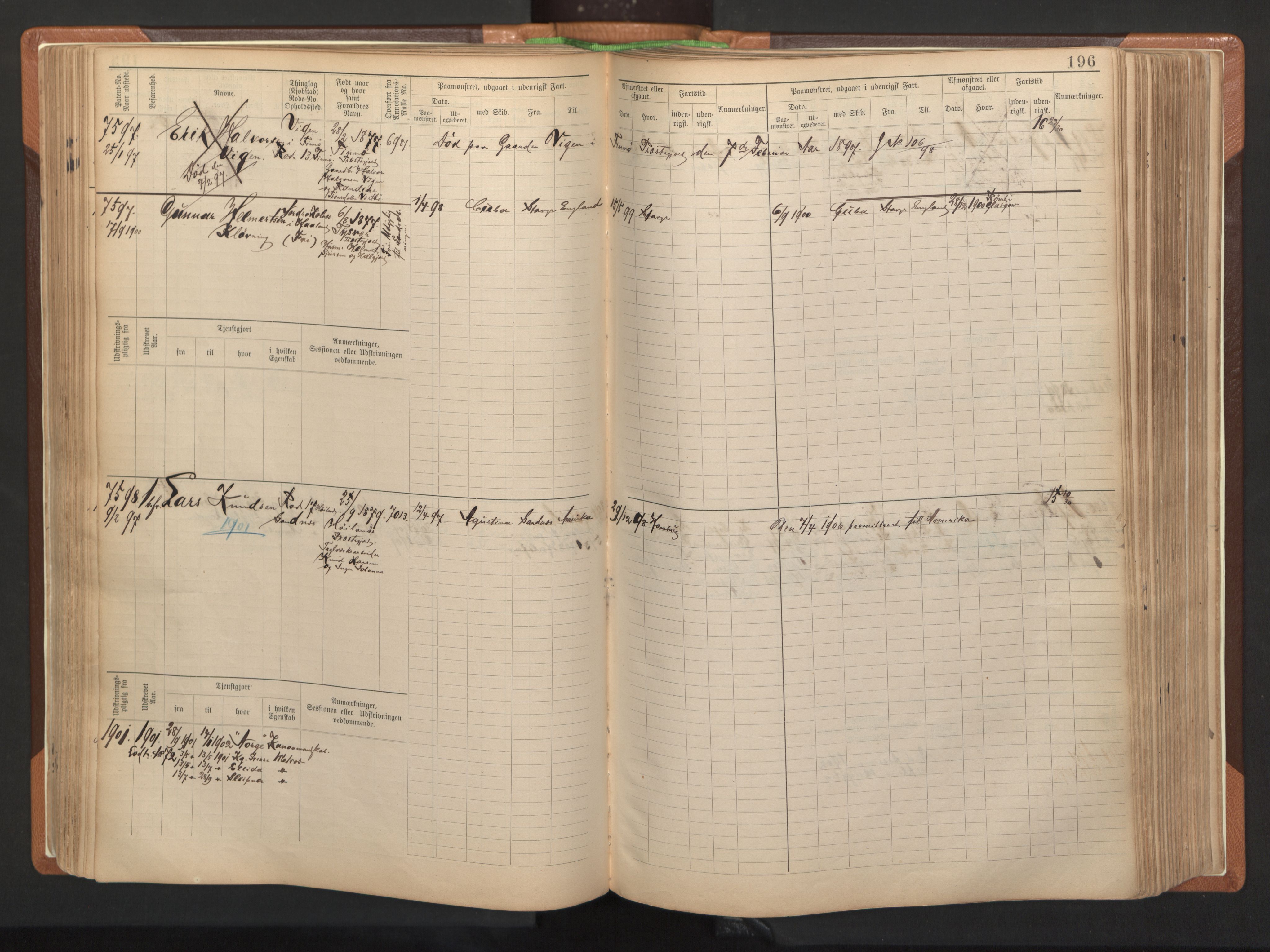 Stavanger sjømannskontor, AV/SAST-A-102006/F/Fb/Fbb/L0012: Sjøfartshovedrulle, patentnr. 7207-8158, 1894-1904, p. 199