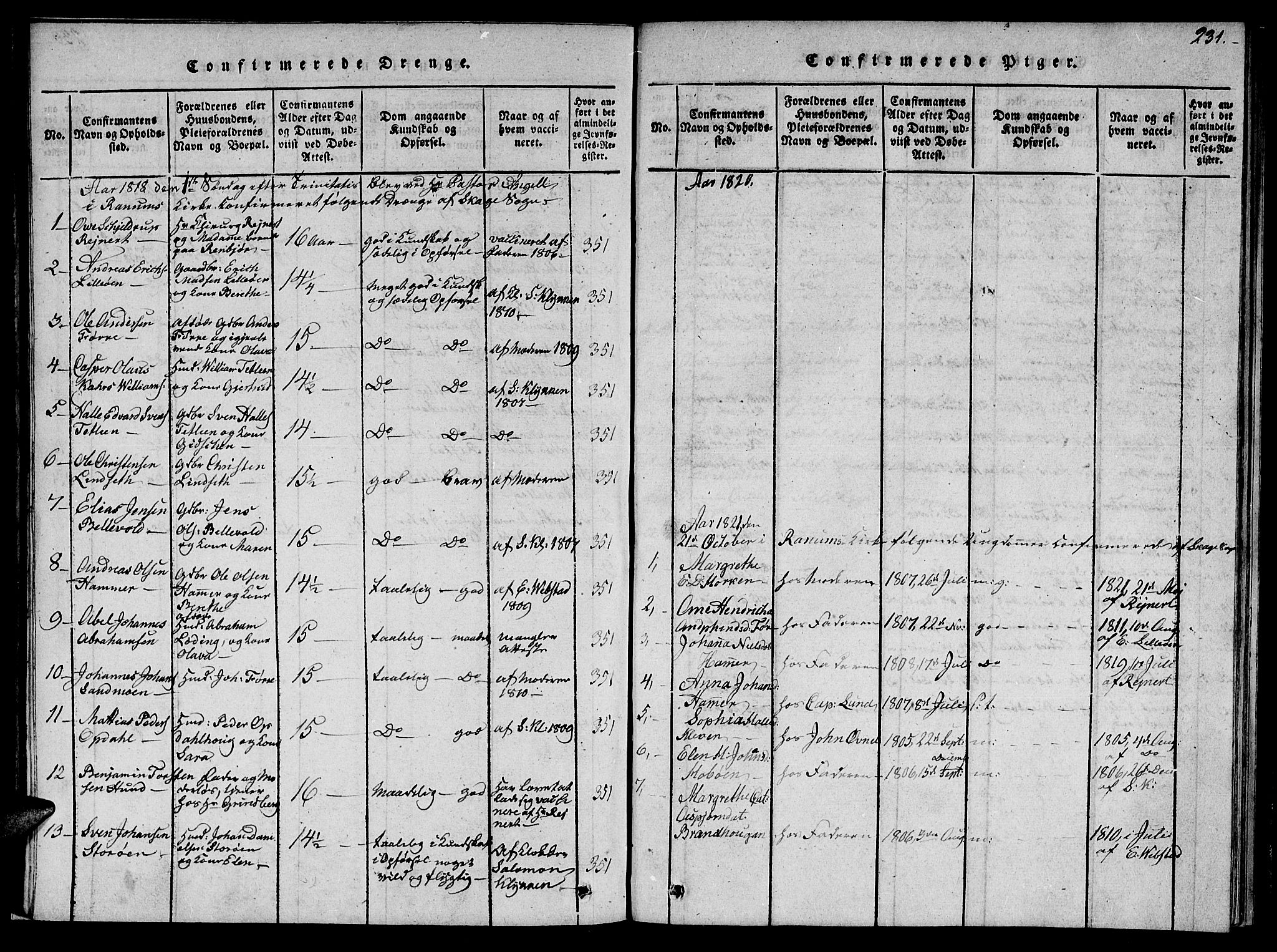 Ministerialprotokoller, klokkerbøker og fødselsregistre - Nord-Trøndelag, SAT/A-1458/766/L0565: Parish register (copy) no. 767C01, 1817-1823, p. 231