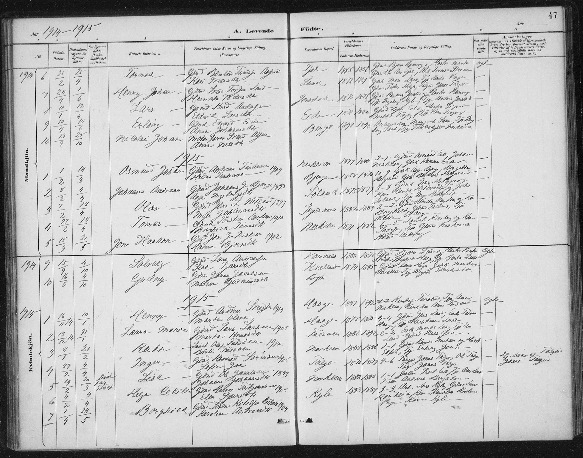 Nedstrand sokneprestkontor, AV/SAST-A-101841/01/IV: Parish register (official) no. A 13, 1887-1915, p. 47