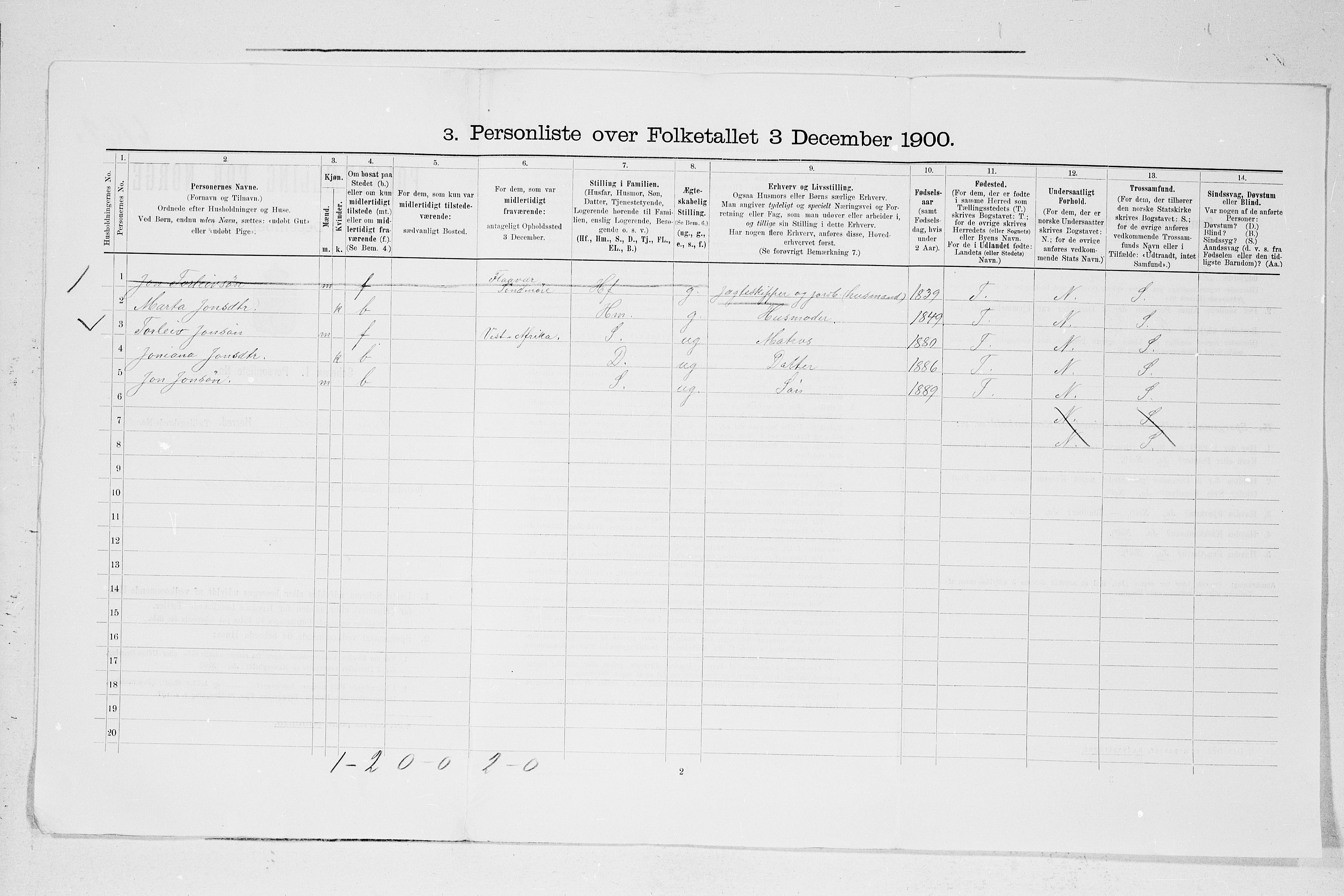 SAB, 1900 census for Kvinnherad, 1900, p. 60