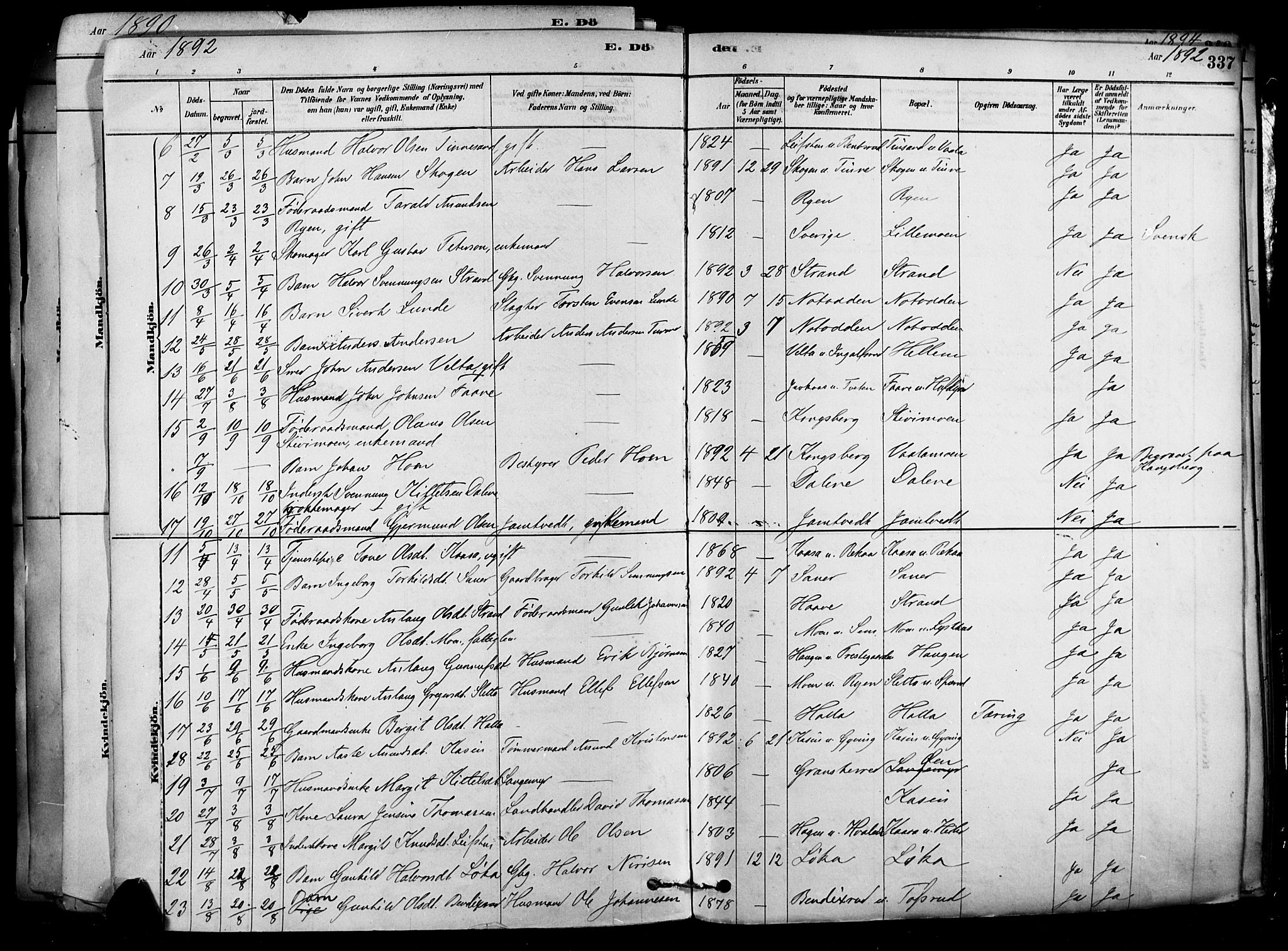 Heddal kirkebøker, AV/SAKO-A-268/F/Fa/L0008: Parish register (official) no. I 8, 1878-1903, p. 337