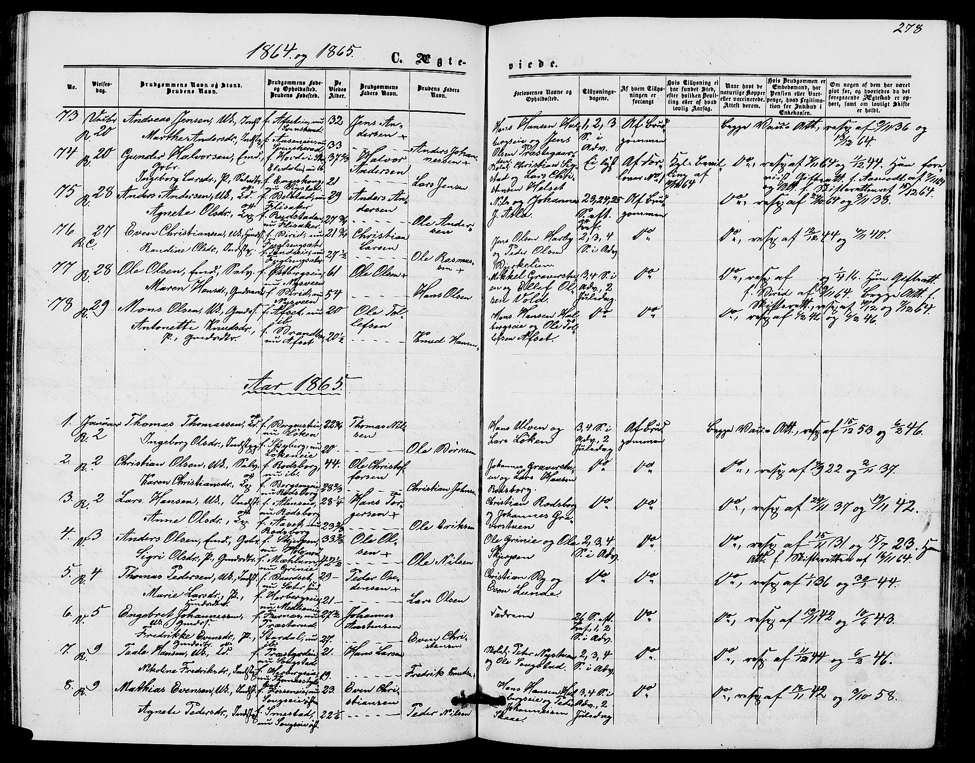 Ringsaker prestekontor, AV/SAH-PREST-014/L/La/L0007: Parish register (copy) no. 7, 1861-1869, p. 278