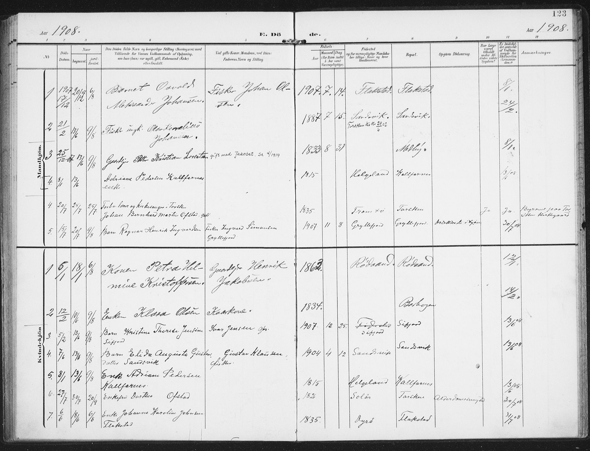 Berg sokneprestkontor, AV/SATØ-S-1318/G/Ga/Gaa/L0008kirke: Parish register (official) no. 8, 1904-1916, p. 123