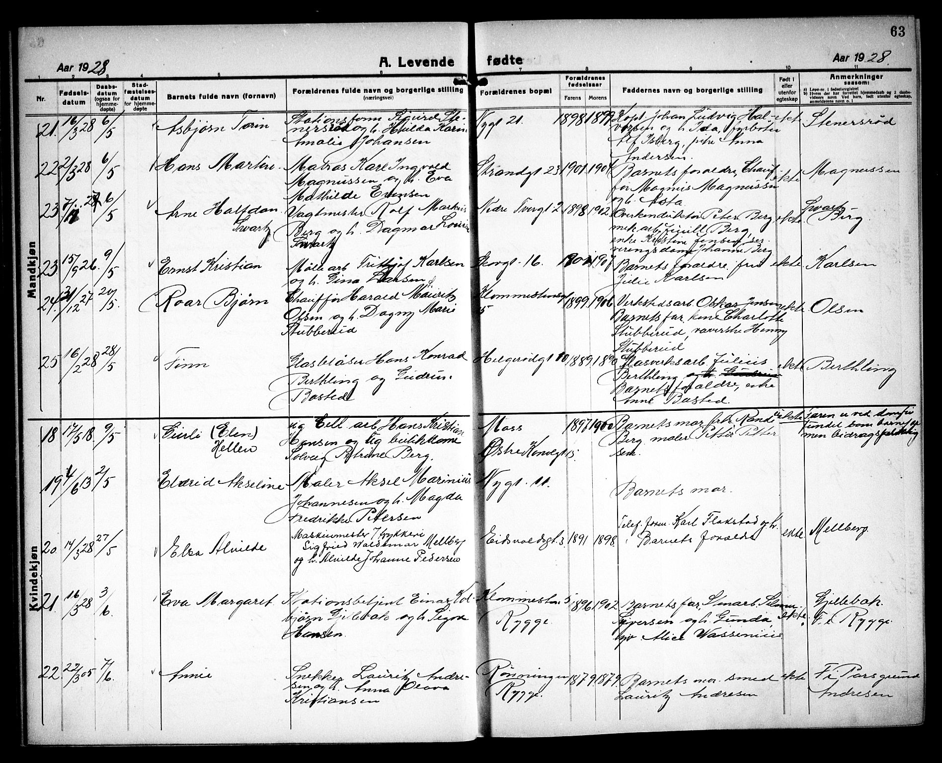 Moss prestekontor Kirkebøker, AV/SAO-A-2003/G/Ga/L0009: Parish register (copy) no. I 9, 1924-1937, p. 63