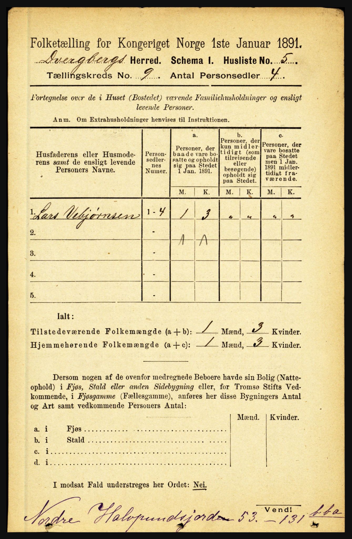 RA, 1891 census for 1872 Dverberg, 1891, p. 3479