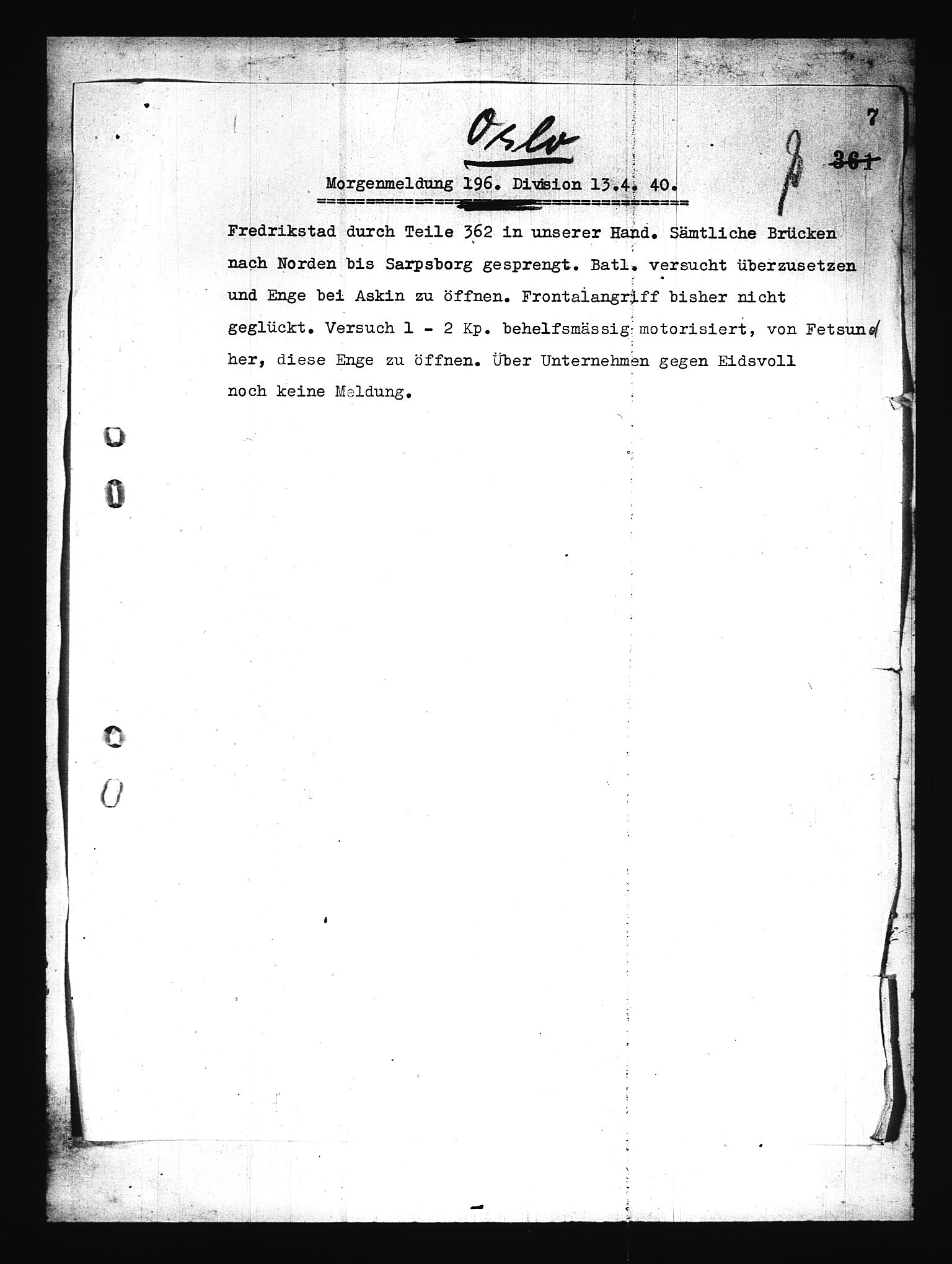 Documents Section, RA/RAFA-2200/V/L0076: Amerikansk mikrofilm "Captured German Documents".
Box No. 715.  FKA jnr. 619/1954., 1940, p. 177