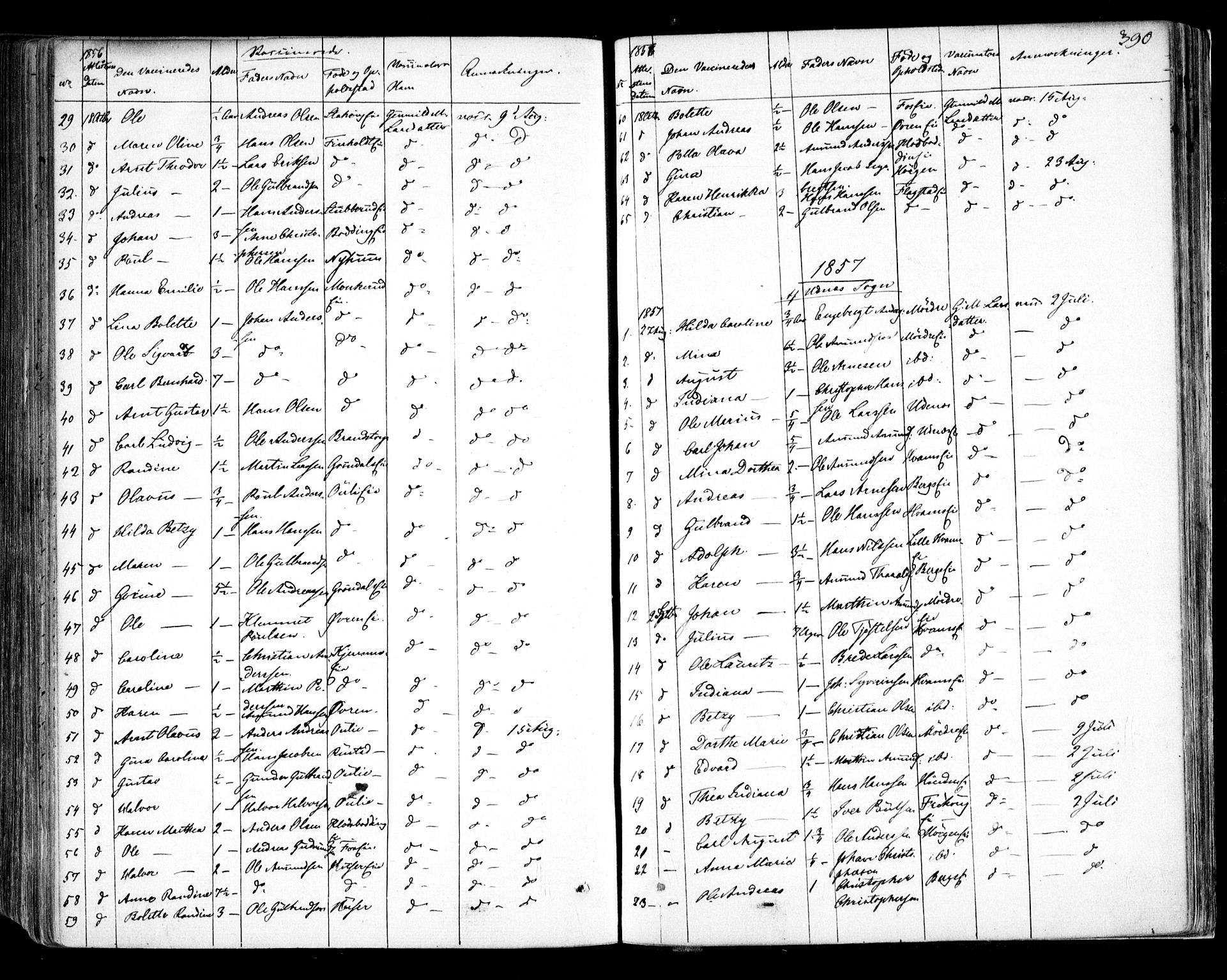 Nes prestekontor Kirkebøker, AV/SAO-A-10410/F/Fa/L0007: Parish register (official) no. I 7, 1846-1858, p. 390