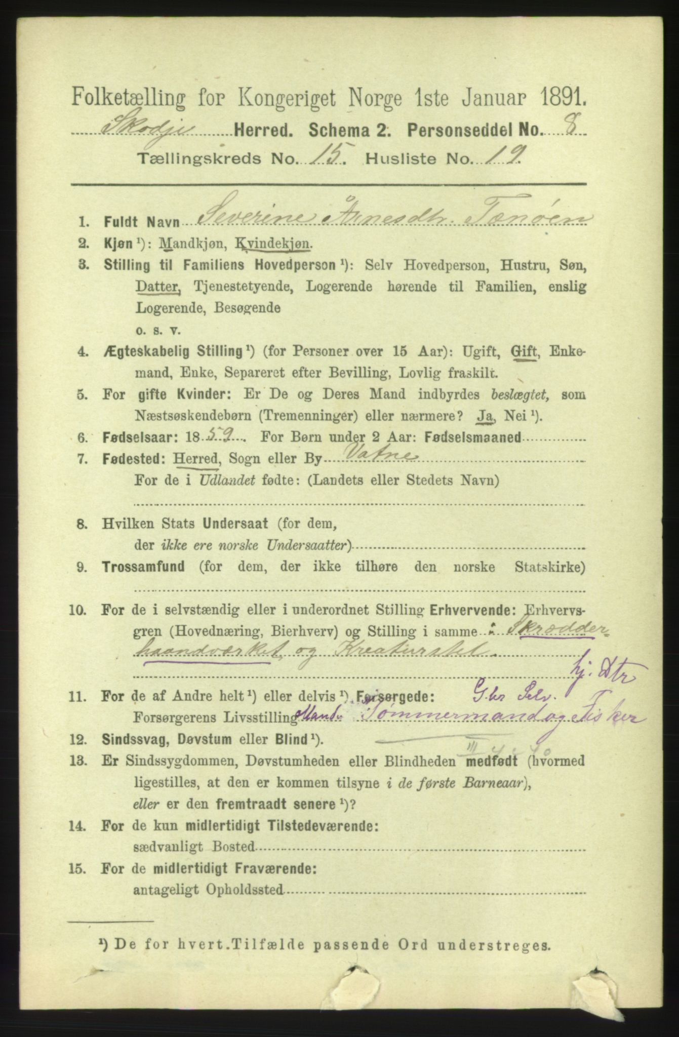 RA, 1891 census for 1529 Skodje, 1891, p. 3327