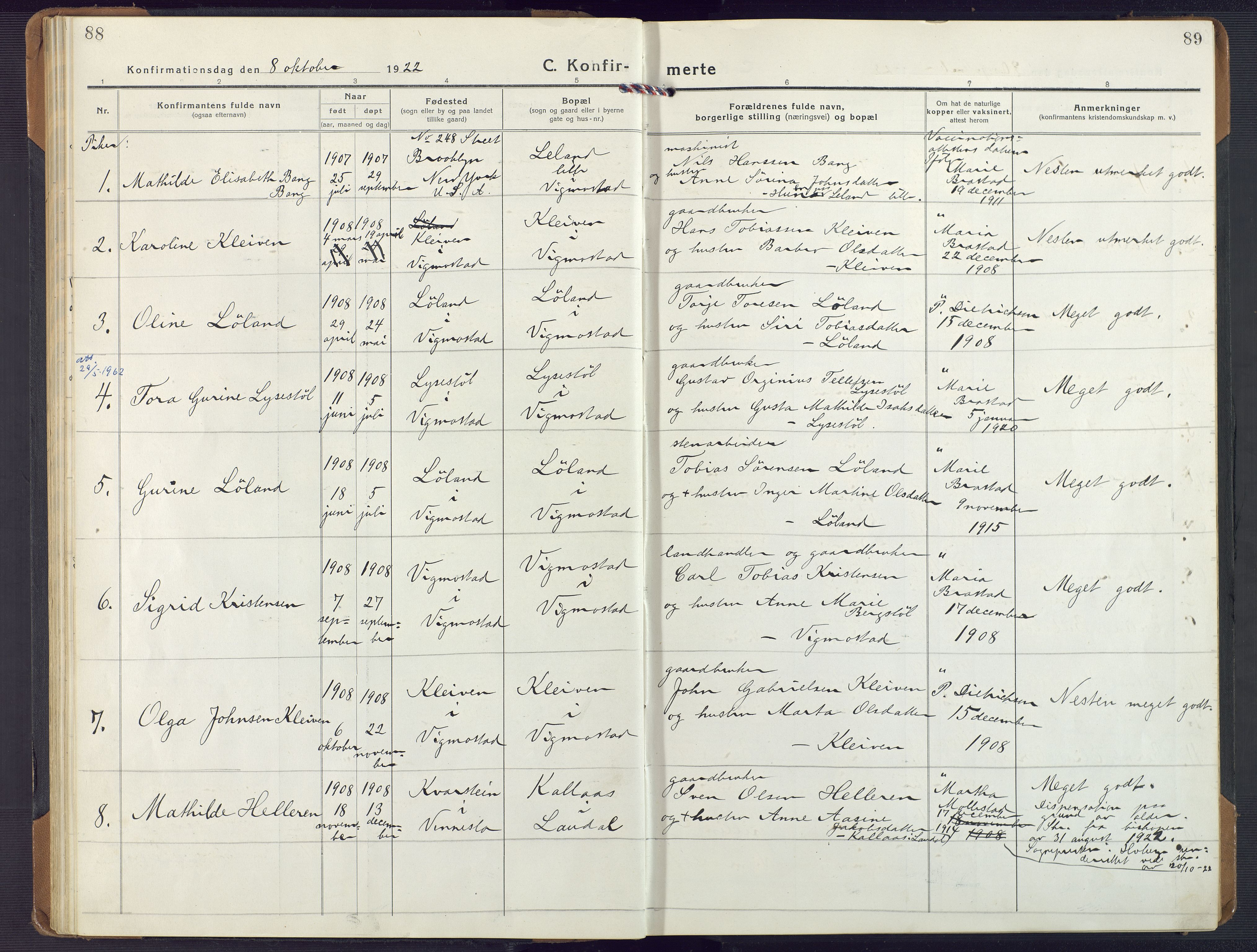 Nord-Audnedal sokneprestkontor, AV/SAK-1111-0032/F/Fa/Fab/L0005: Parish register (official) no. A 5, 1918-1925, p. 88-89