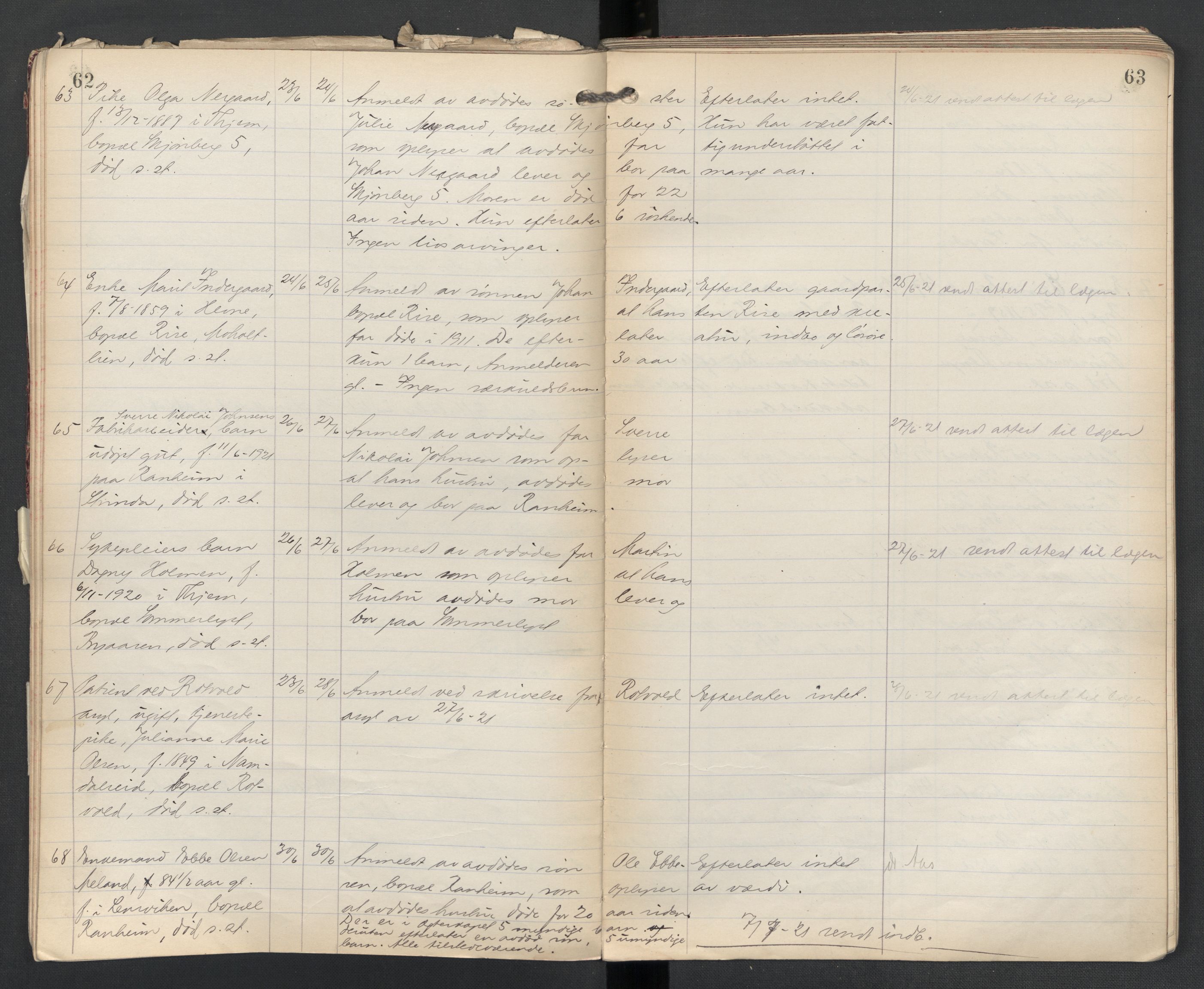 Strinda lensmannskontor, AV/SAT-A-1083/1/02/L0004: 2.01.04 Dødsfallsprotokoll, 1920-1925, p. 62-63