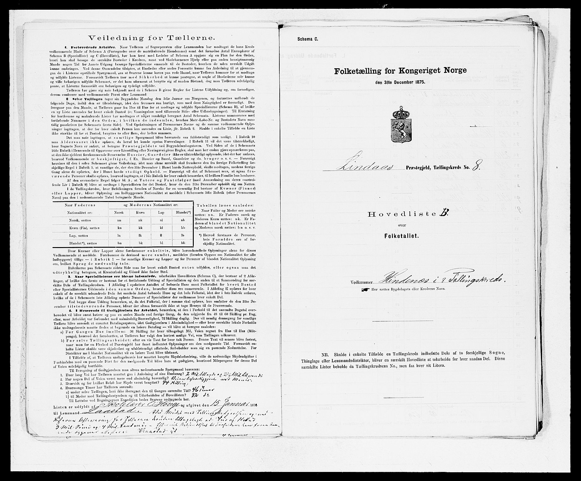 SAB, 1875 census for 1263P Lindås, 1875, p. 19