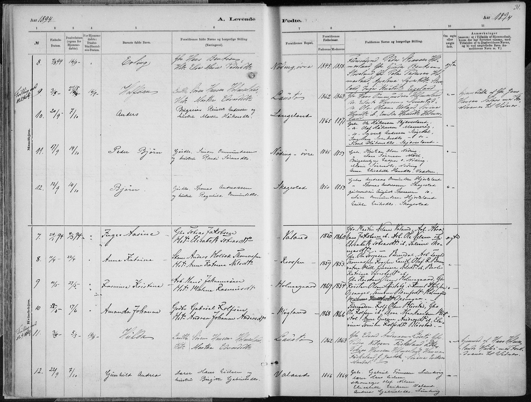 Holum sokneprestkontor, SAK/1111-0022/F/Fa/Faa/L0007: Parish register (official) no. A 7, 1884-1907, p. 31