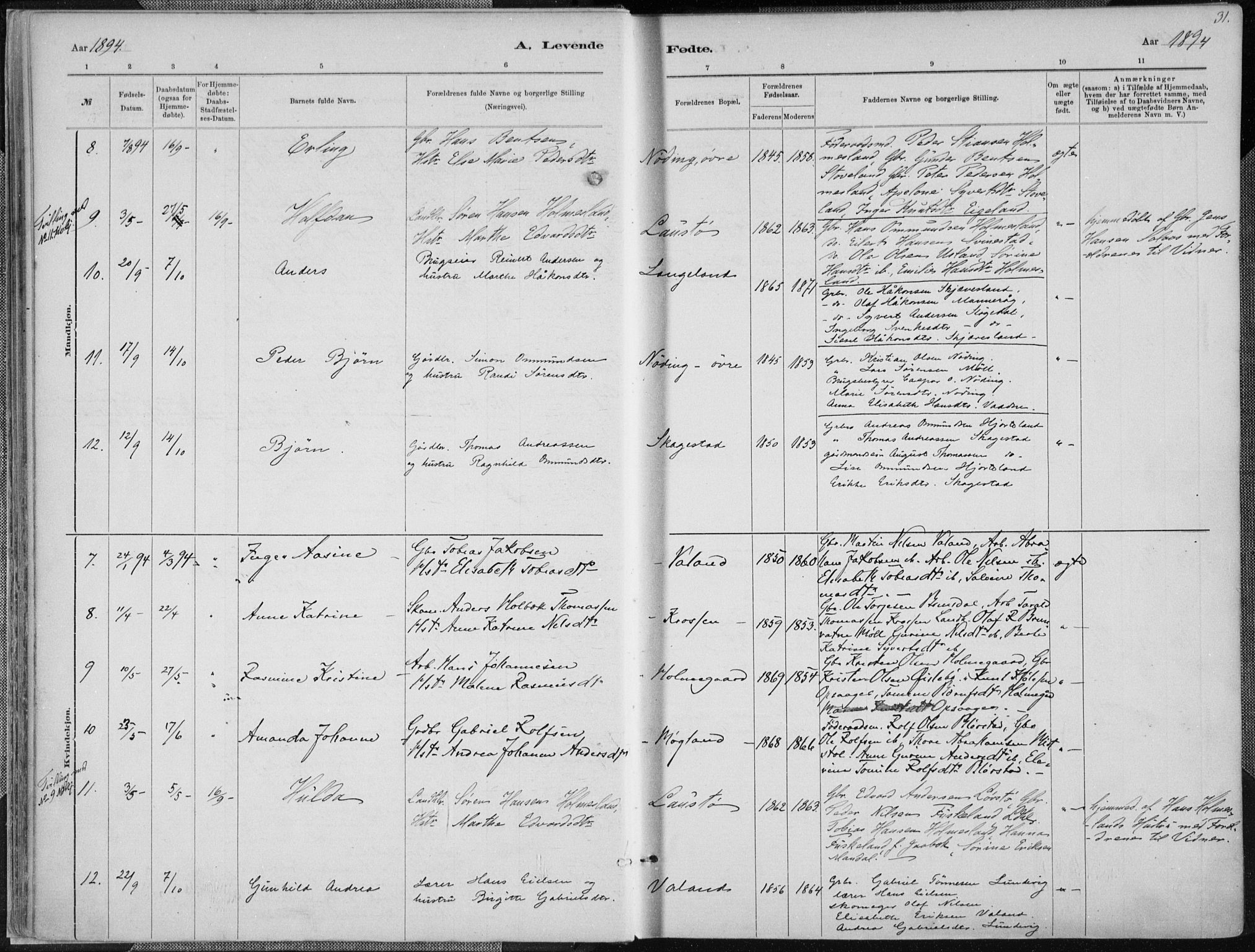 Holum sokneprestkontor, AV/SAK-1111-0022/F/Fa/Faa/L0007: Parish register (official) no. A 7, 1884-1907, p. 31