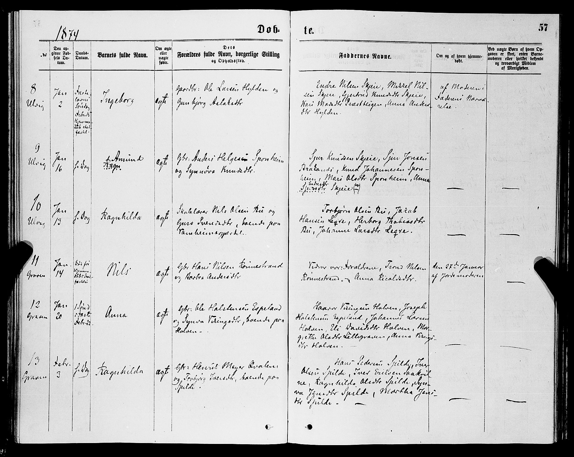 Ulvik sokneprestembete, AV/SAB-A-78801/H/Haa: Parish register (official) no. A 16, 1870-1878, p. 57