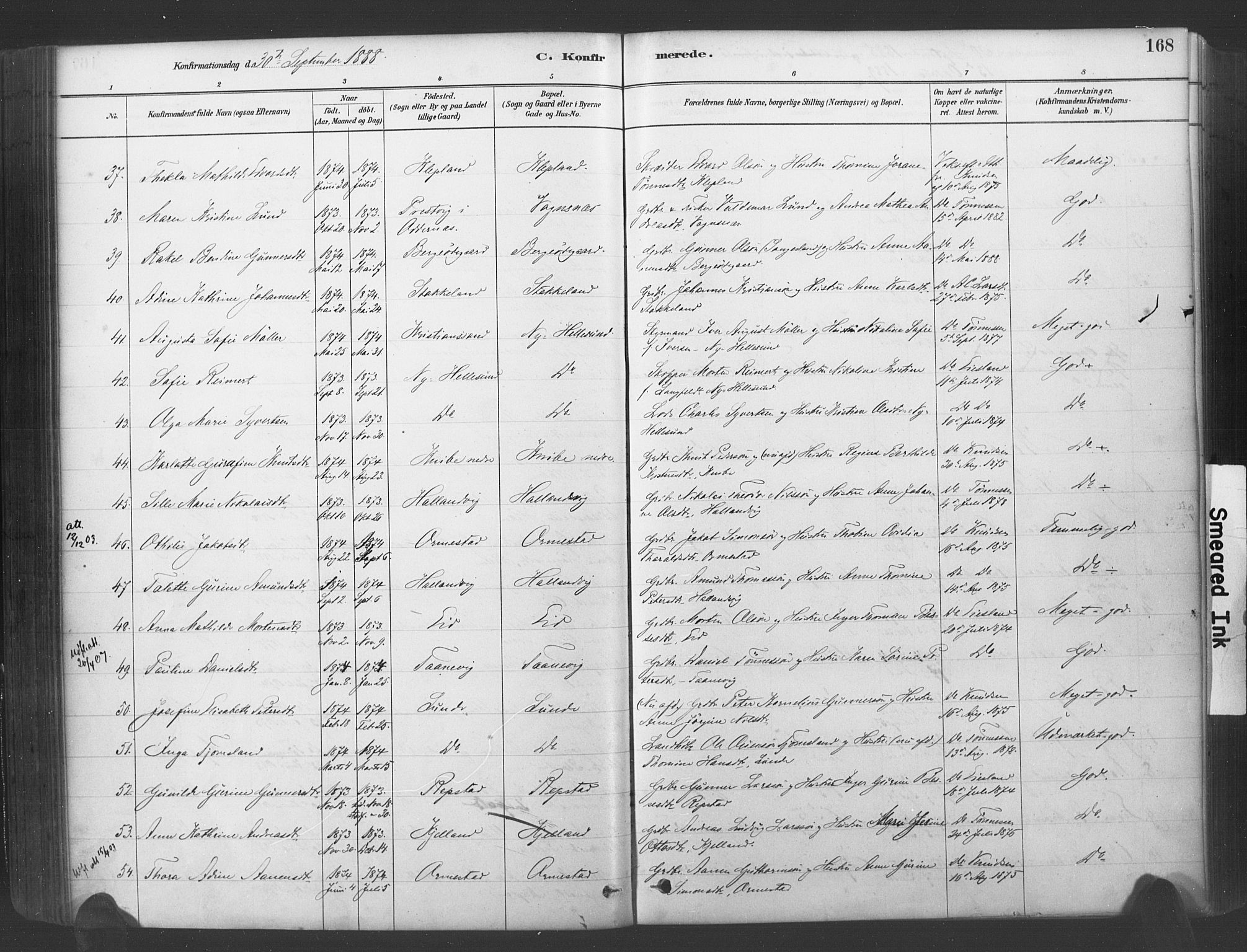 Søgne sokneprestkontor, SAK/1111-0037/F/Fa/Fab/L0012: Parish register (official) no. A 12, 1880-1891, p. 168