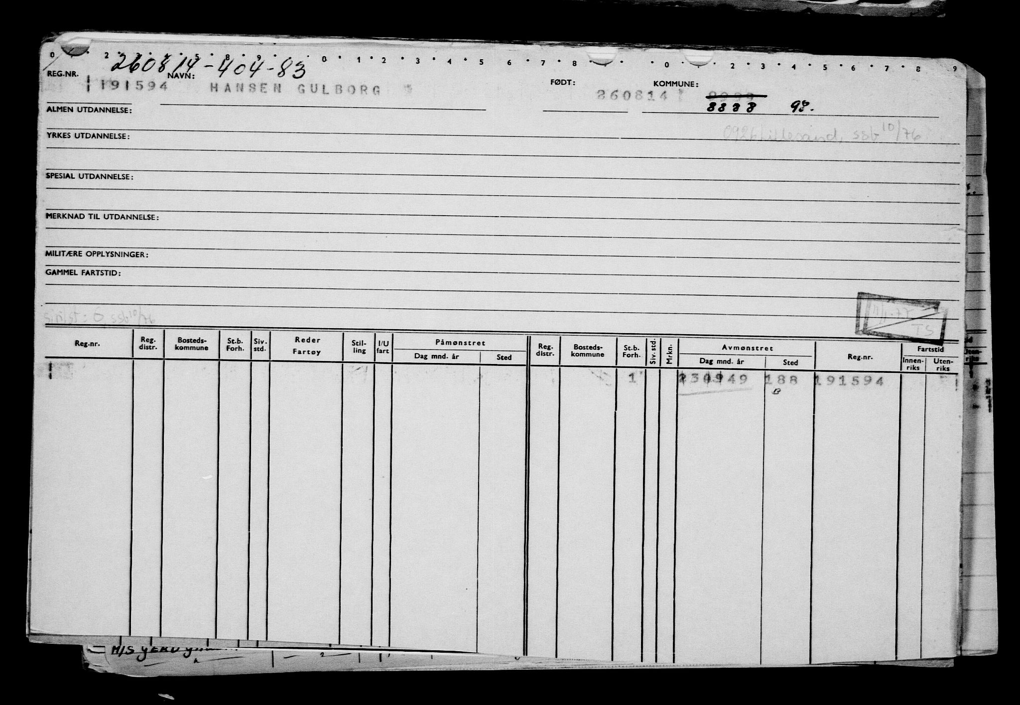 Direktoratet for sjømenn, AV/RA-S-3545/G/Gb/L0123: Hovedkort, 1914, p. 407