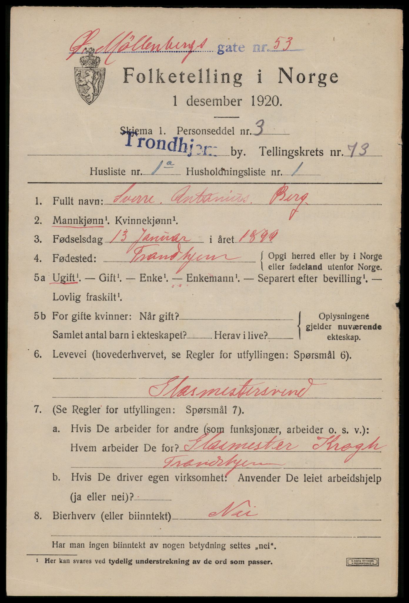 SAT, 1920 census for Trondheim, 1920, p. 142488