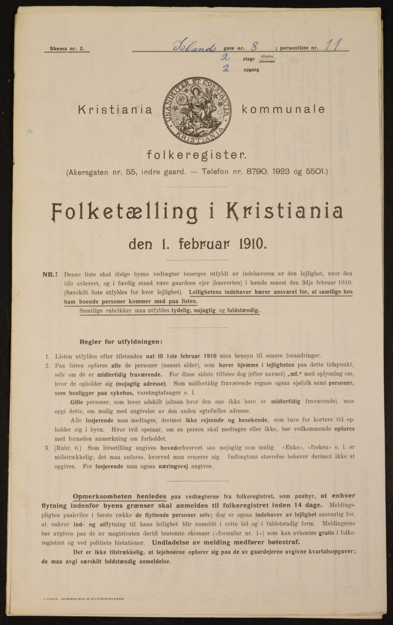 OBA, Municipal Census 1910 for Kristiania, 1910, p. 43491