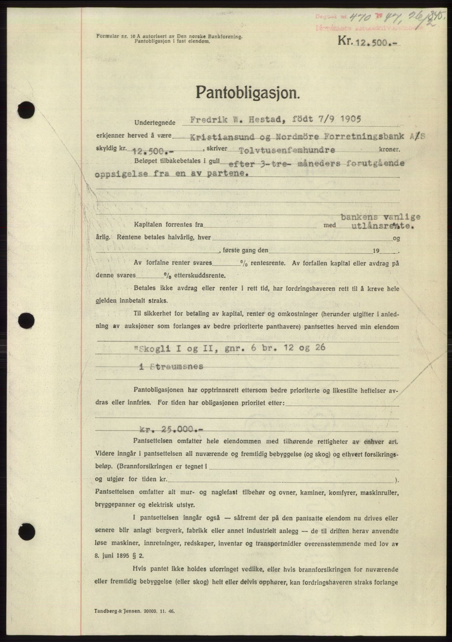 Nordmøre sorenskriveri, AV/SAT-A-4132/1/2/2Ca: Mortgage book no. B95, 1946-1947, Diary no: : 470/1947