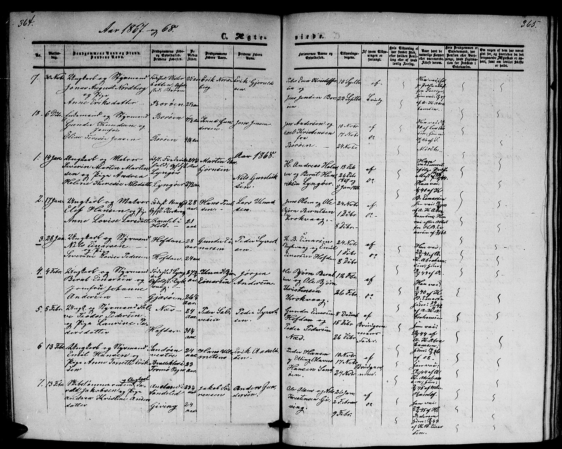 Dypvåg sokneprestkontor, SAK/1111-0007/F/Fb/Fba/L0011: Parish register (copy) no. B 11, 1857-1872, p. 364-365