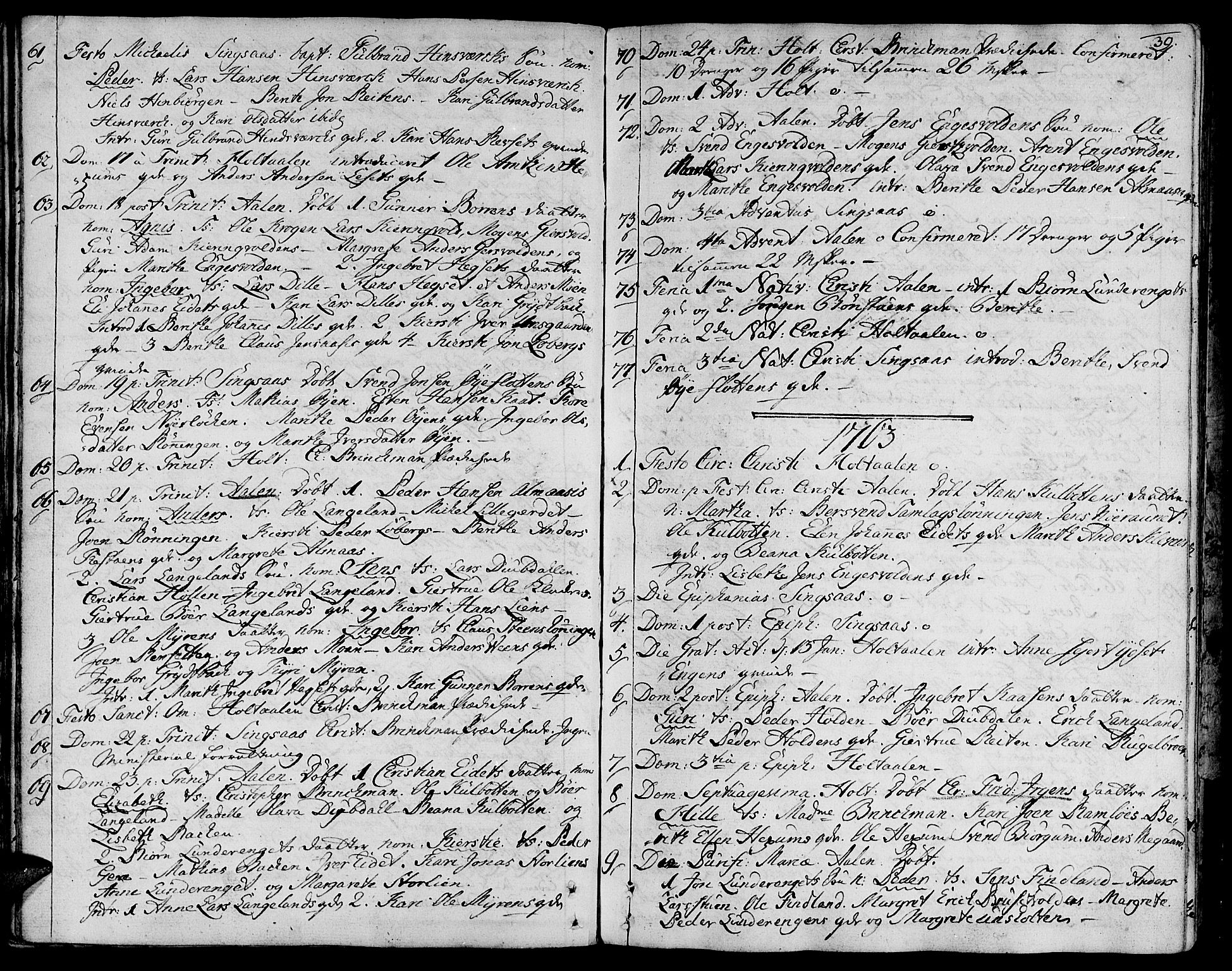 Ministerialprotokoller, klokkerbøker og fødselsregistre - Sør-Trøndelag, SAT/A-1456/685/L0952: Parish register (official) no. 685A01, 1745-1804, p. 39