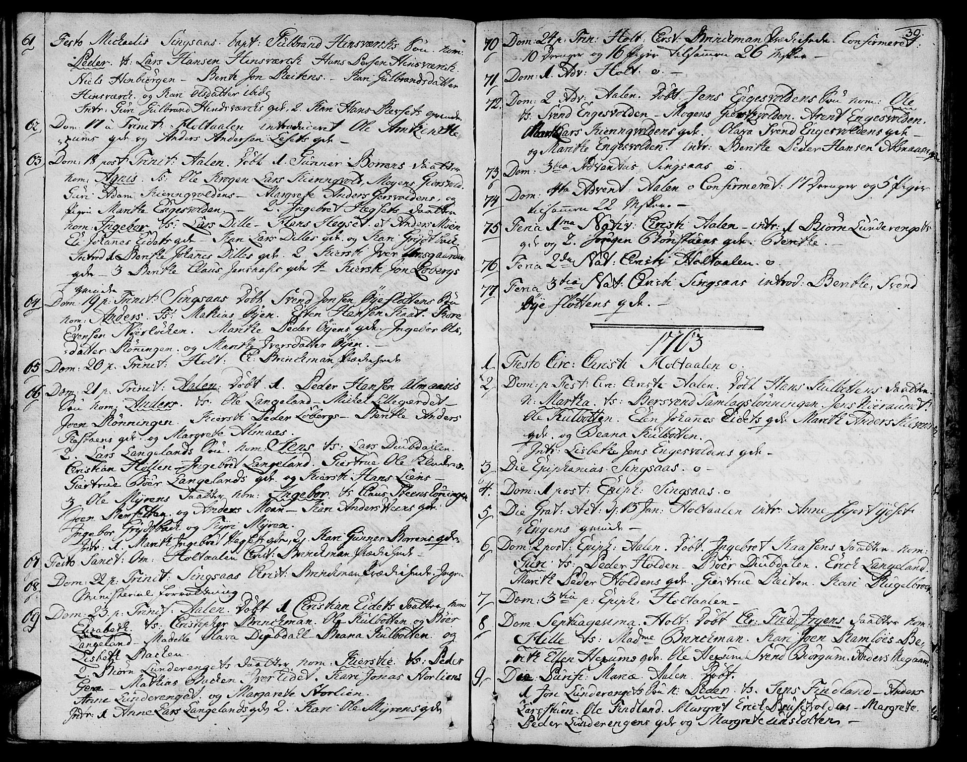 Ministerialprotokoller, klokkerbøker og fødselsregistre - Sør-Trøndelag, AV/SAT-A-1456/685/L0952: Parish register (official) no. 685A01, 1745-1804, p. 39