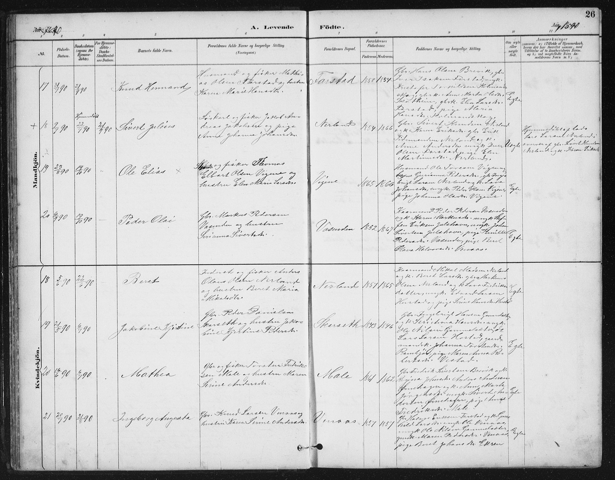 Ministerialprotokoller, klokkerbøker og fødselsregistre - Møre og Romsdal, SAT/A-1454/567/L0783: Parish register (copy) no. 567C03, 1887-1903, p. 26