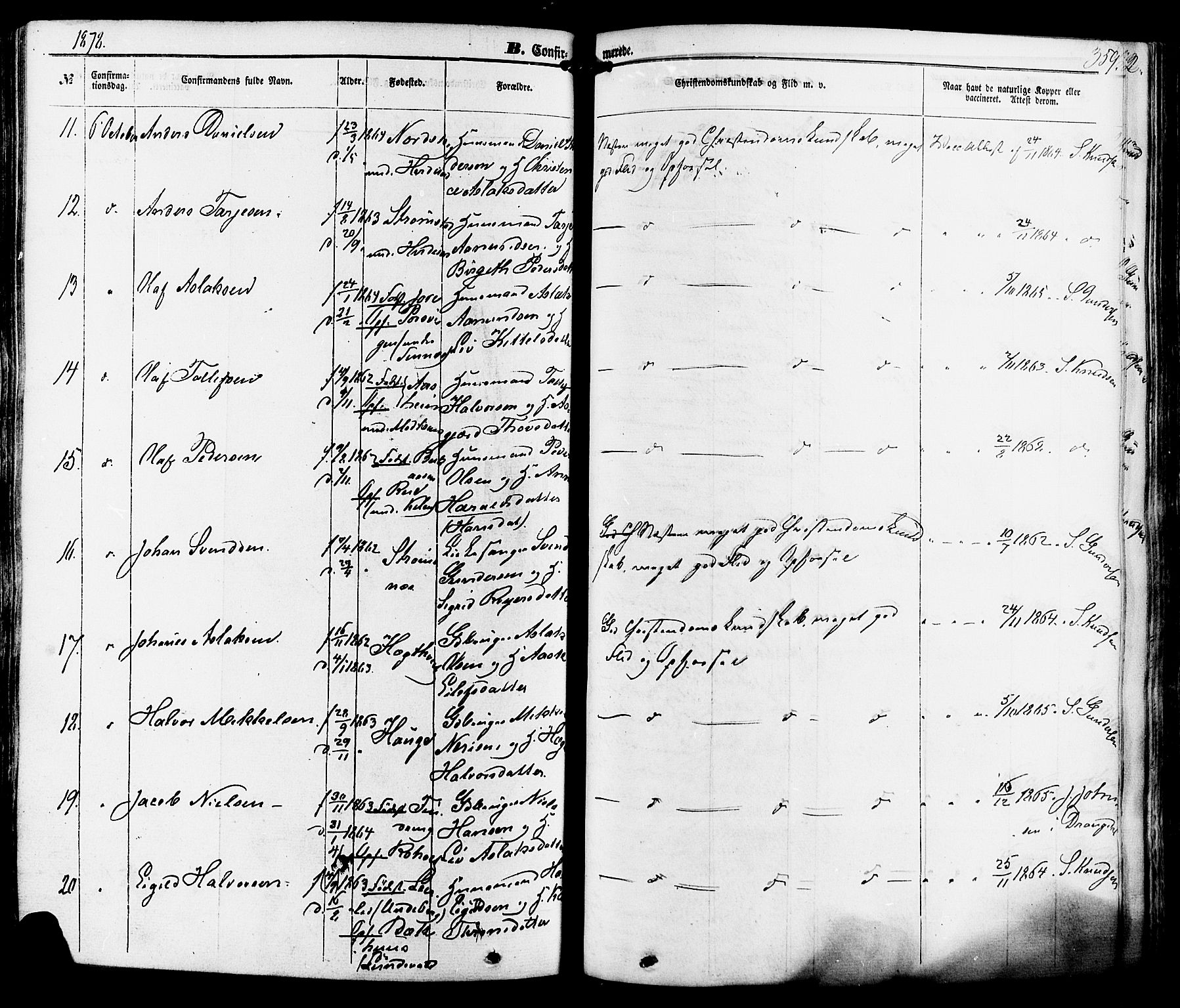 Kviteseid kirkebøker, SAKO/A-276/F/Fa/L0007: Parish register (official) no. I 7, 1859-1881, p. 359