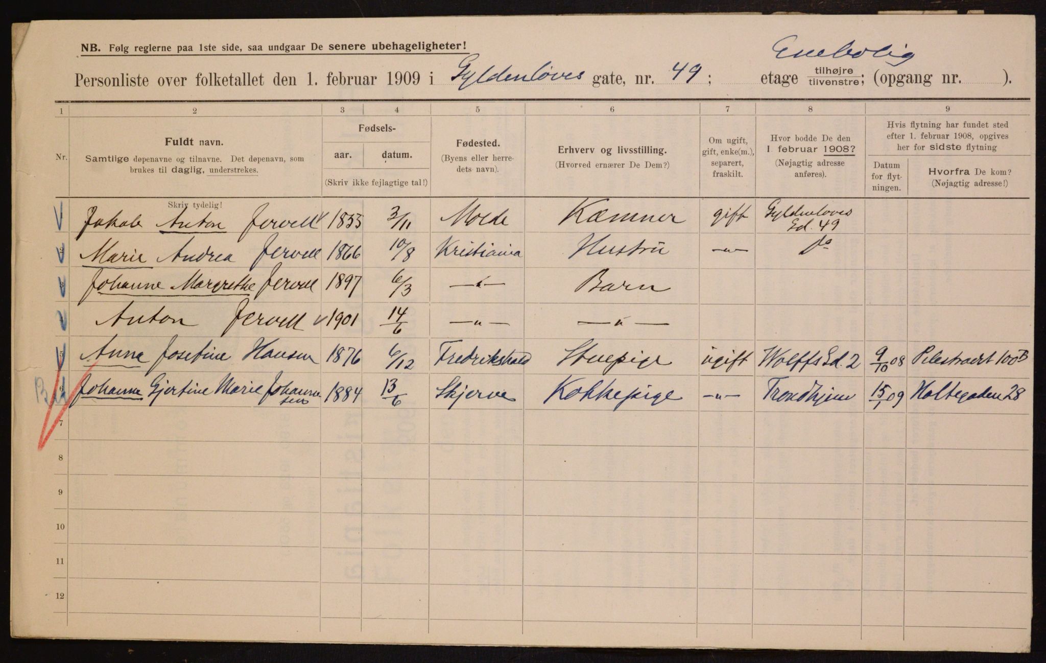 OBA, Municipal Census 1909 for Kristiania, 1909, p. 29754