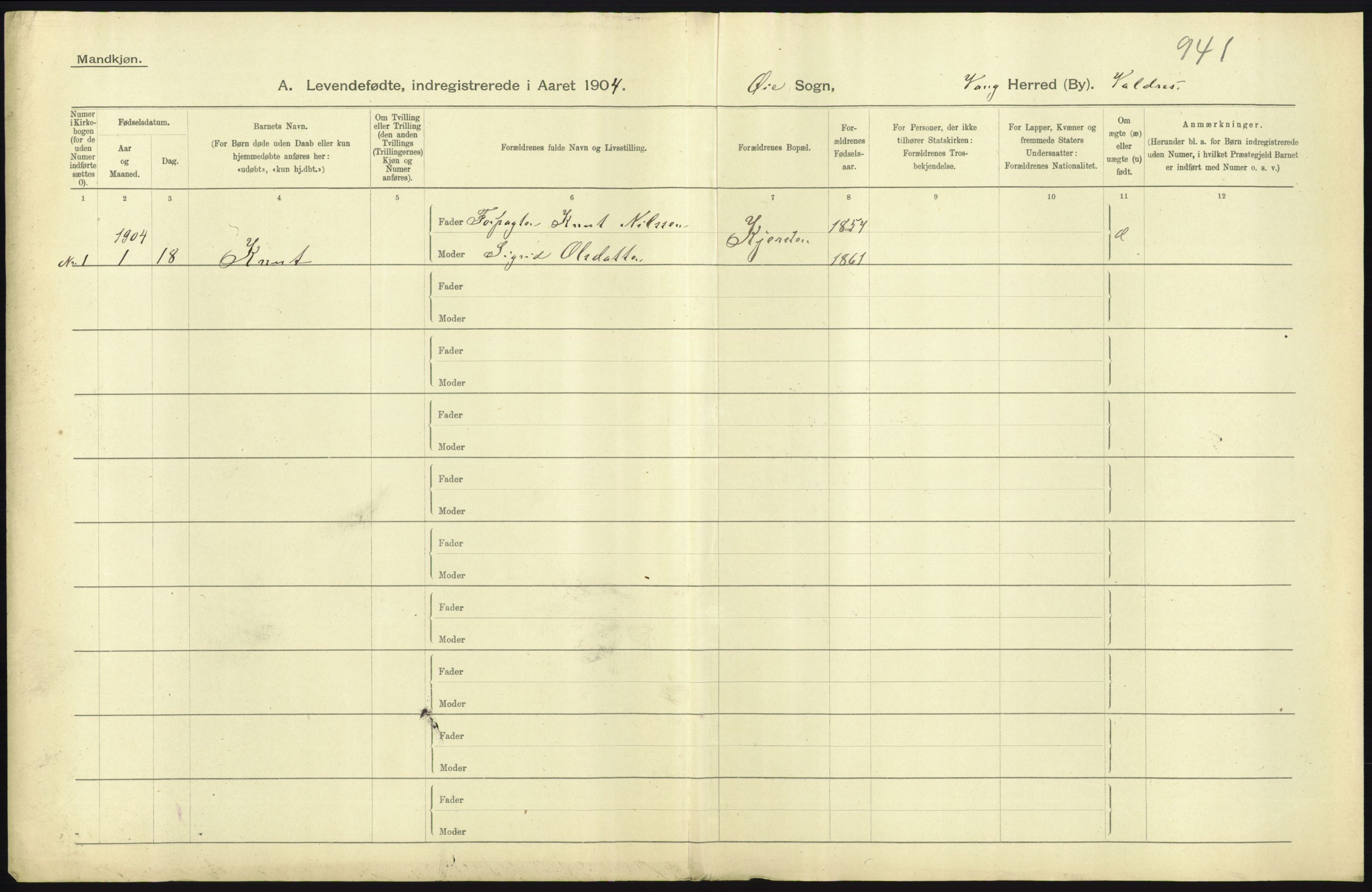 Statistisk sentralbyrå, Sosiodemografiske emner, Befolkning, AV/RA-S-2228/D/Df/Dfa/Dfab/L0006: Kristians amt: Fødte, gifte, døde, 1904, p. 433