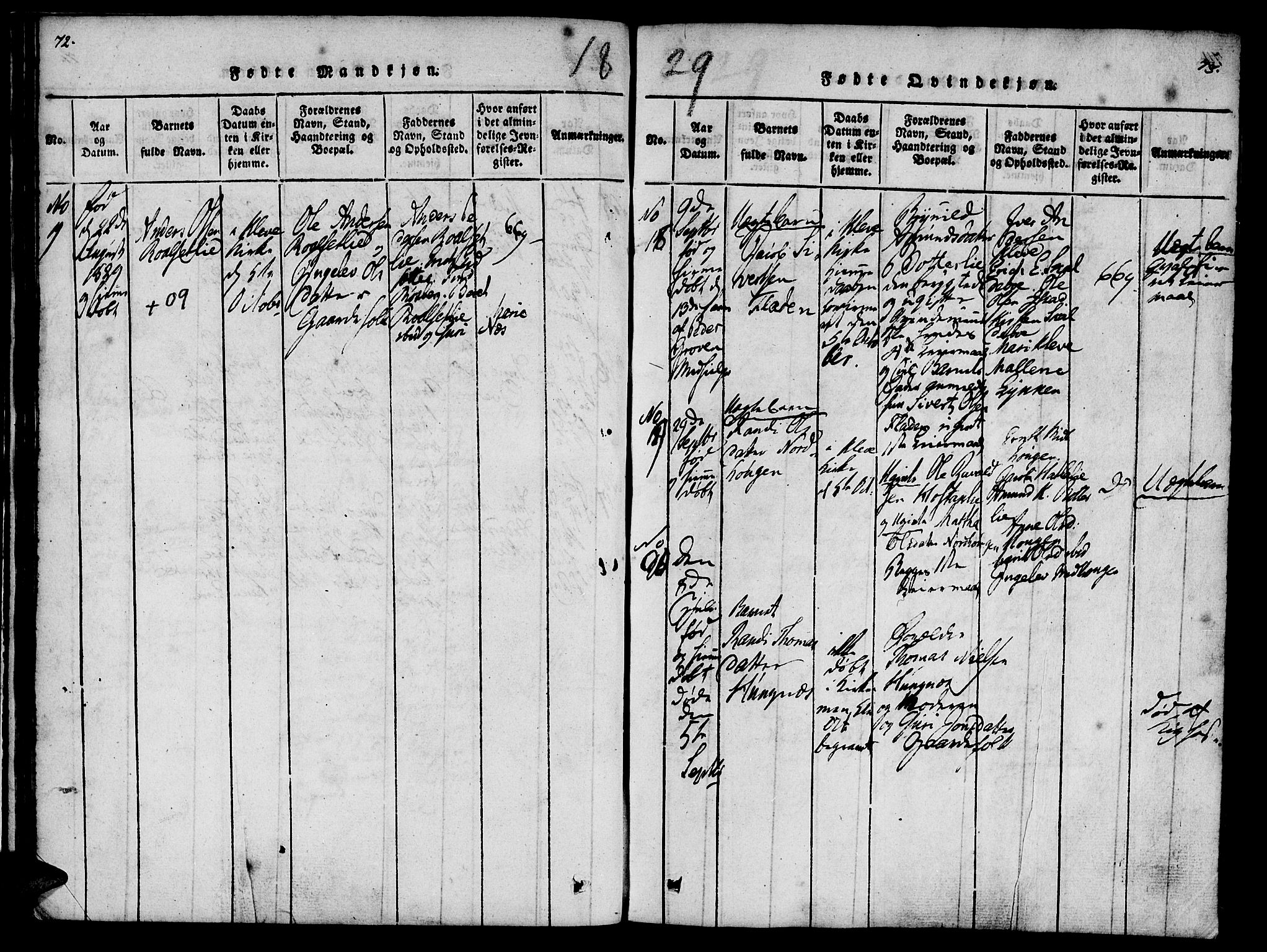 Ministerialprotokoller, klokkerbøker og fødselsregistre - Møre og Romsdal, SAT/A-1454/557/L0679: Parish register (official) no. 557A01, 1818-1843, p. 72-73
