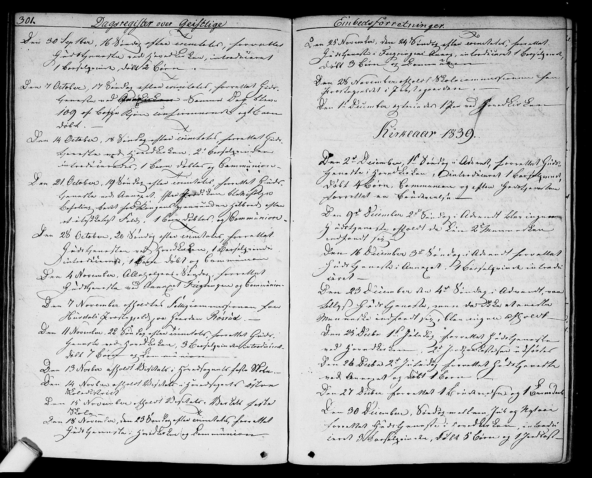 Hurdal prestekontor Kirkebøker, SAO/A-10889/F/Fa/L0004: Parish register (official) no. I 4, 1828-1845, p. 301