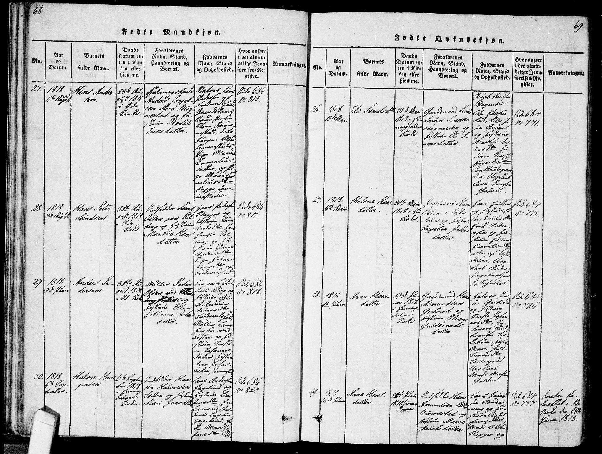Idd prestekontor Kirkebøker, SAO/A-10911/F/Fc/L0002: Parish register (official) no. III 2, 1815-1831, p. 68-69