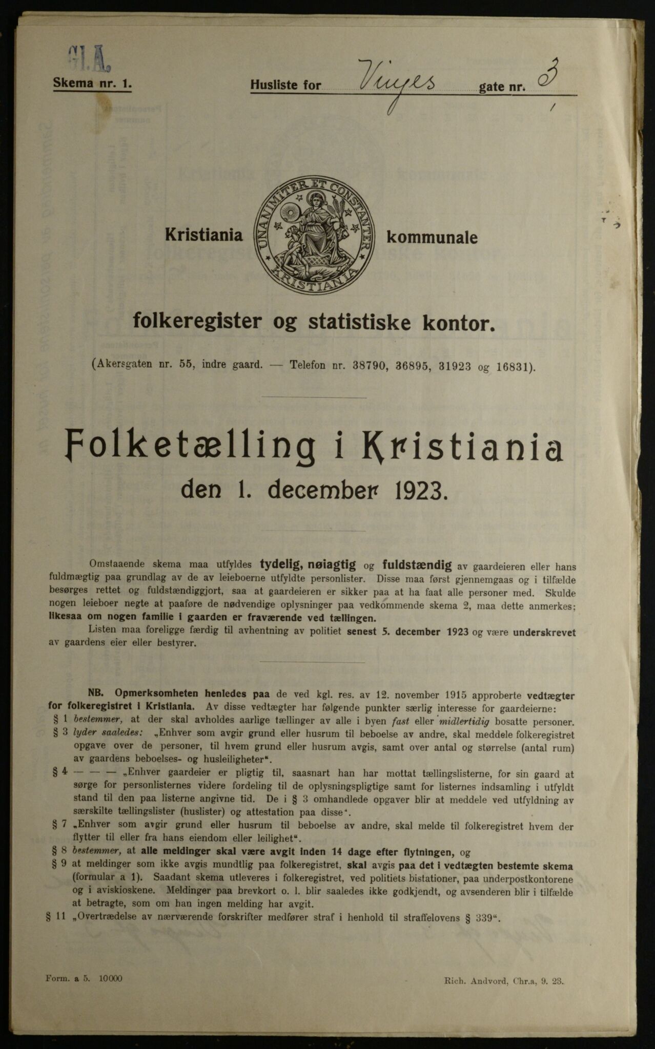 OBA, Municipal Census 1923 for Kristiania, 1923, p. 3987