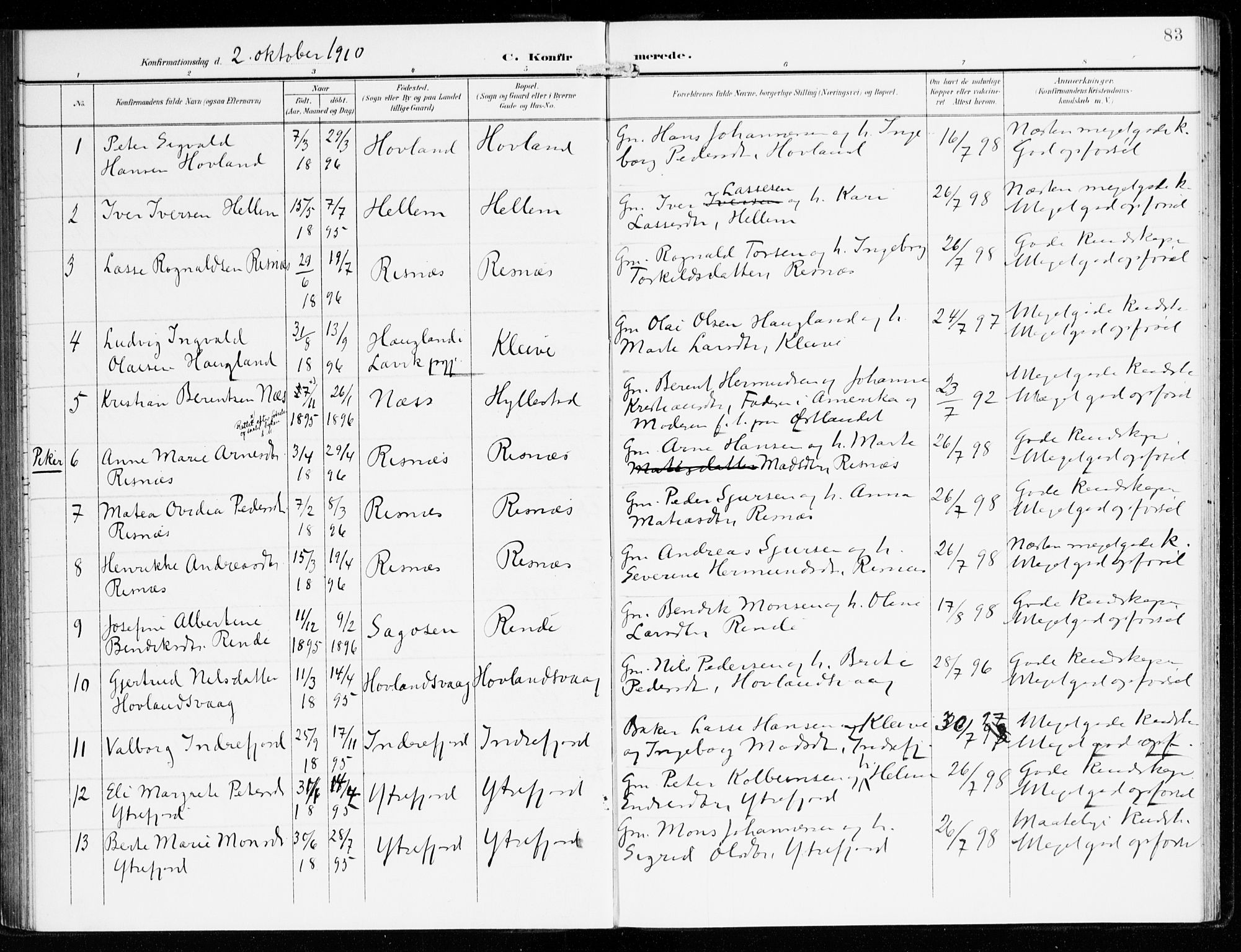 Hyllestad sokneprestembete, SAB/A-80401: Parish register (official) no. B 2, 1903-1917, p. 83