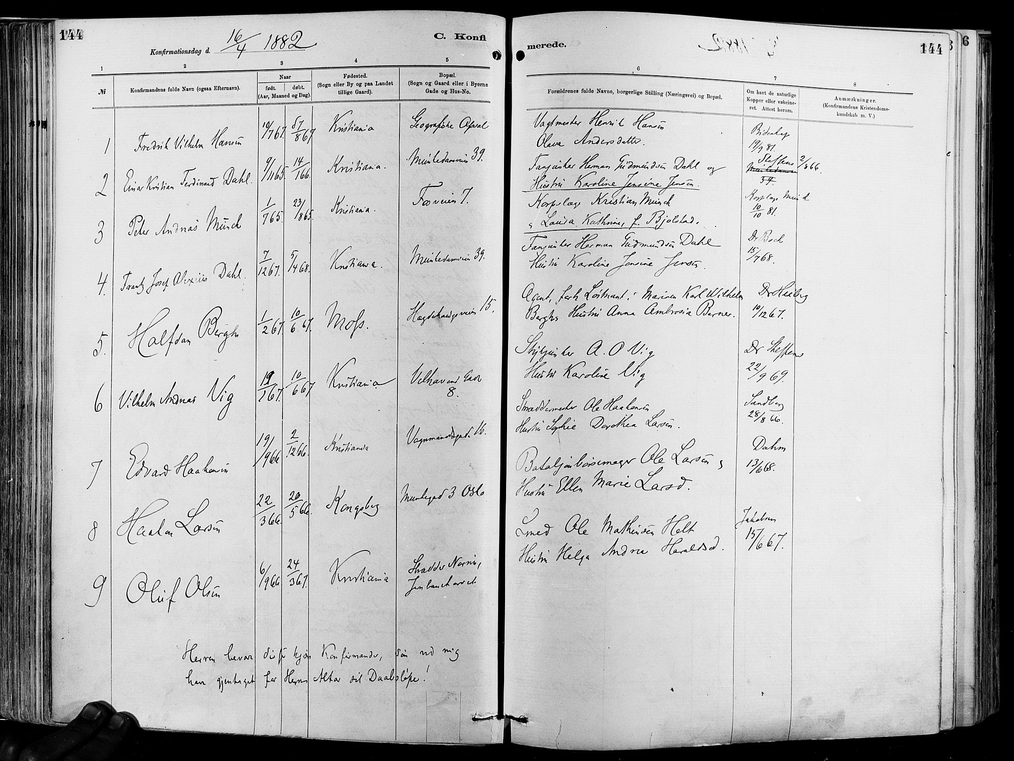 Garnisonsmenigheten Kirkebøker, SAO/A-10846/F/Fa/L0012: Parish register (official) no. 12, 1880-1893, p. 144