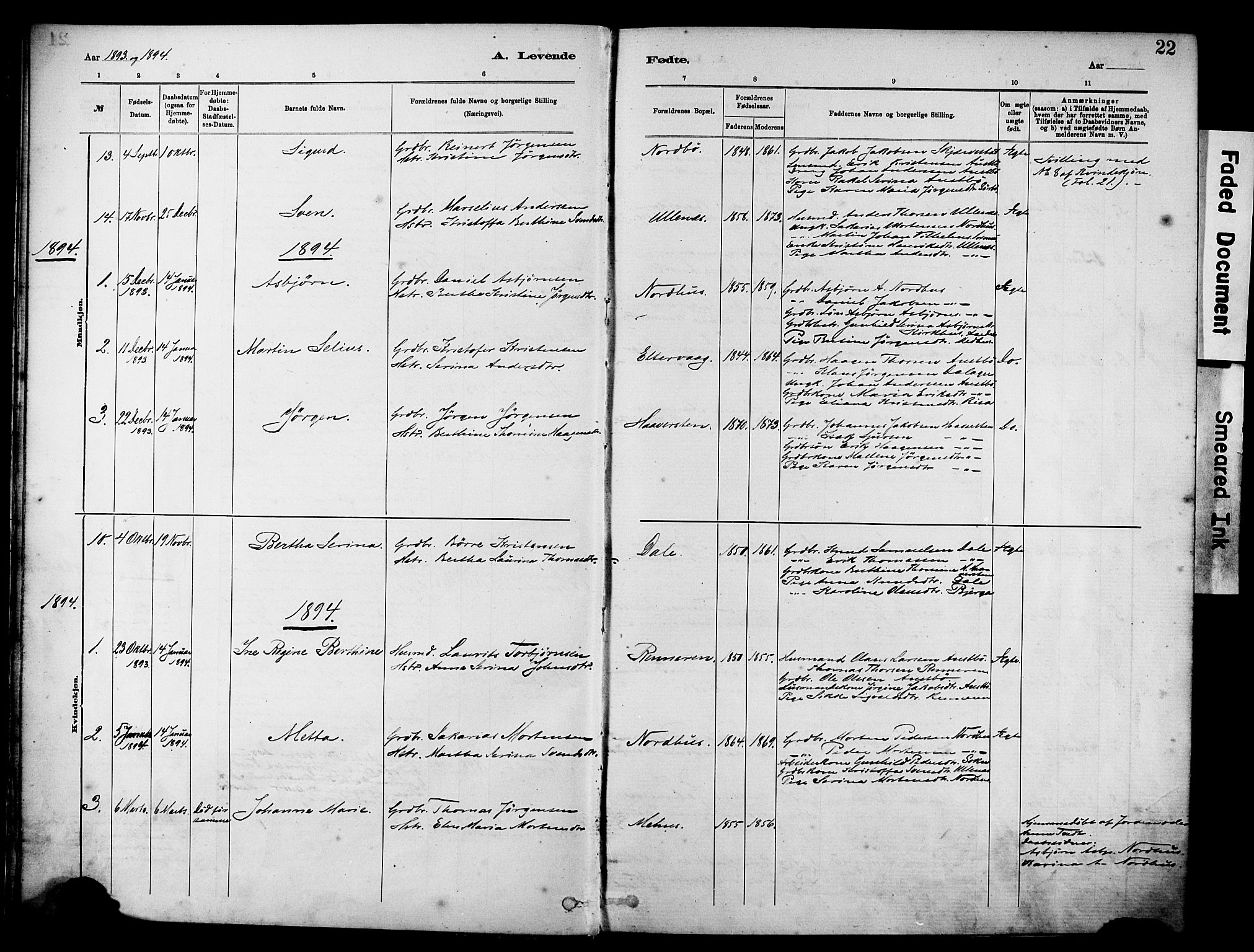 Rennesøy sokneprestkontor, SAST/A -101827/H/Ha/Haa/L0012: Parish register (official) no. A 13, 1885-1917, p. 22