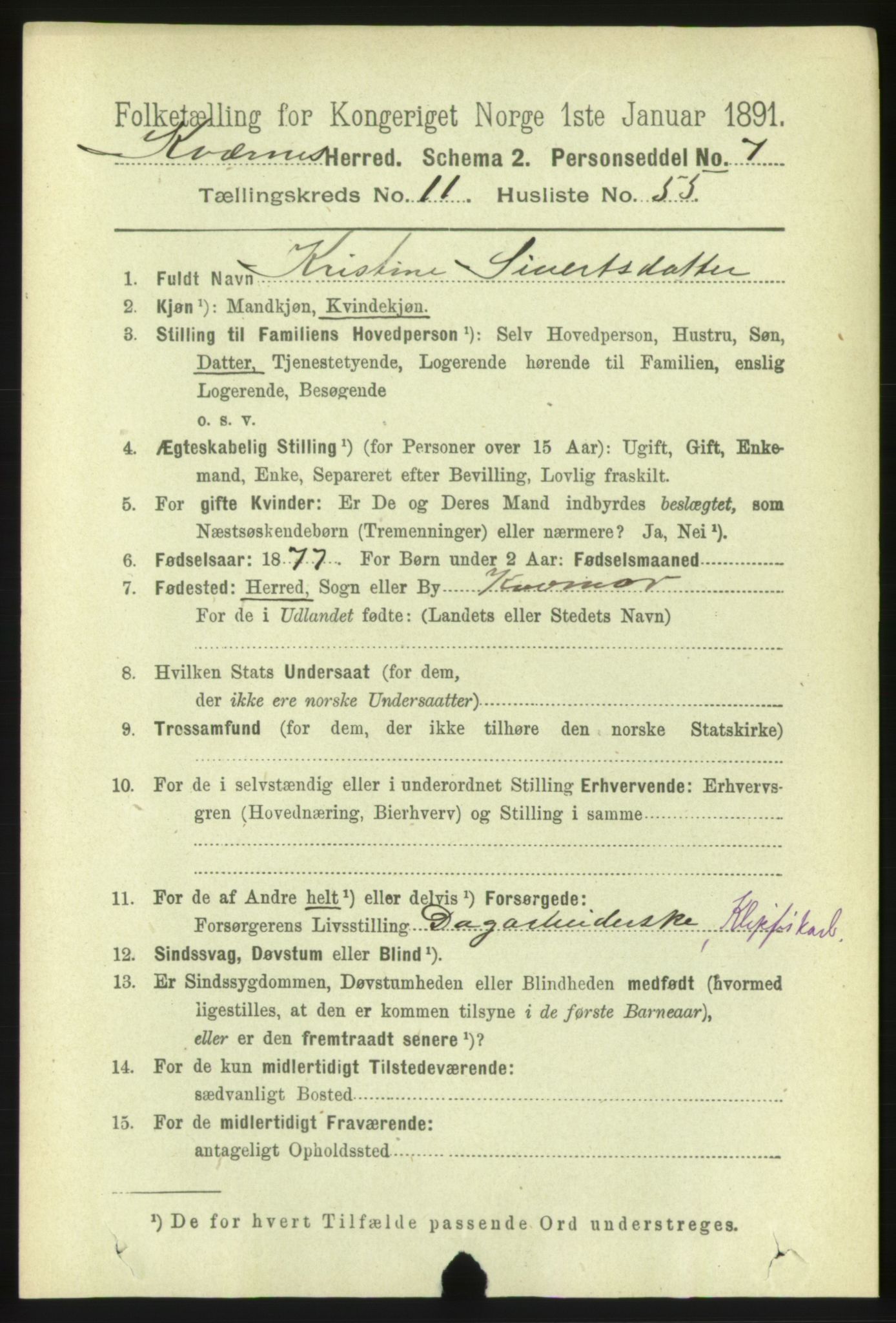 RA, 1891 census for 1553 Kvernes, 1891, p. 5158