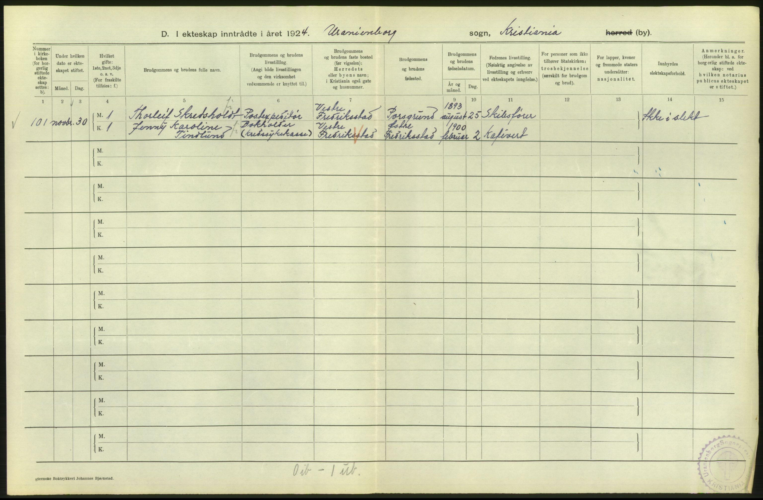 Statistisk sentralbyrå, Sosiodemografiske emner, Befolkning, AV/RA-S-2228/D/Df/Dfc/Dfcd/L0007: Kristiania: Gifte, 1924, p. 198