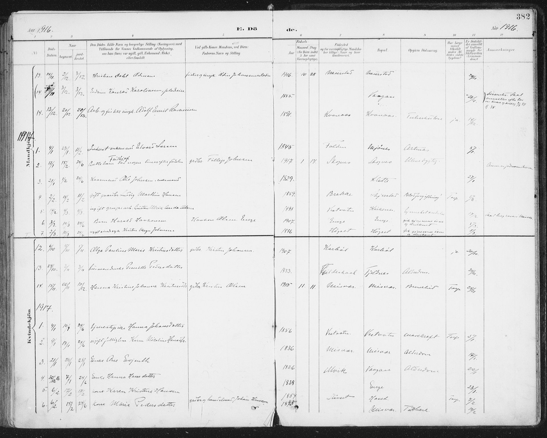 Ministerialprotokoller, klokkerbøker og fødselsregistre - Nordland, SAT/A-1459/852/L0741: Parish register (official) no. 852A11, 1894-1917, p. 382