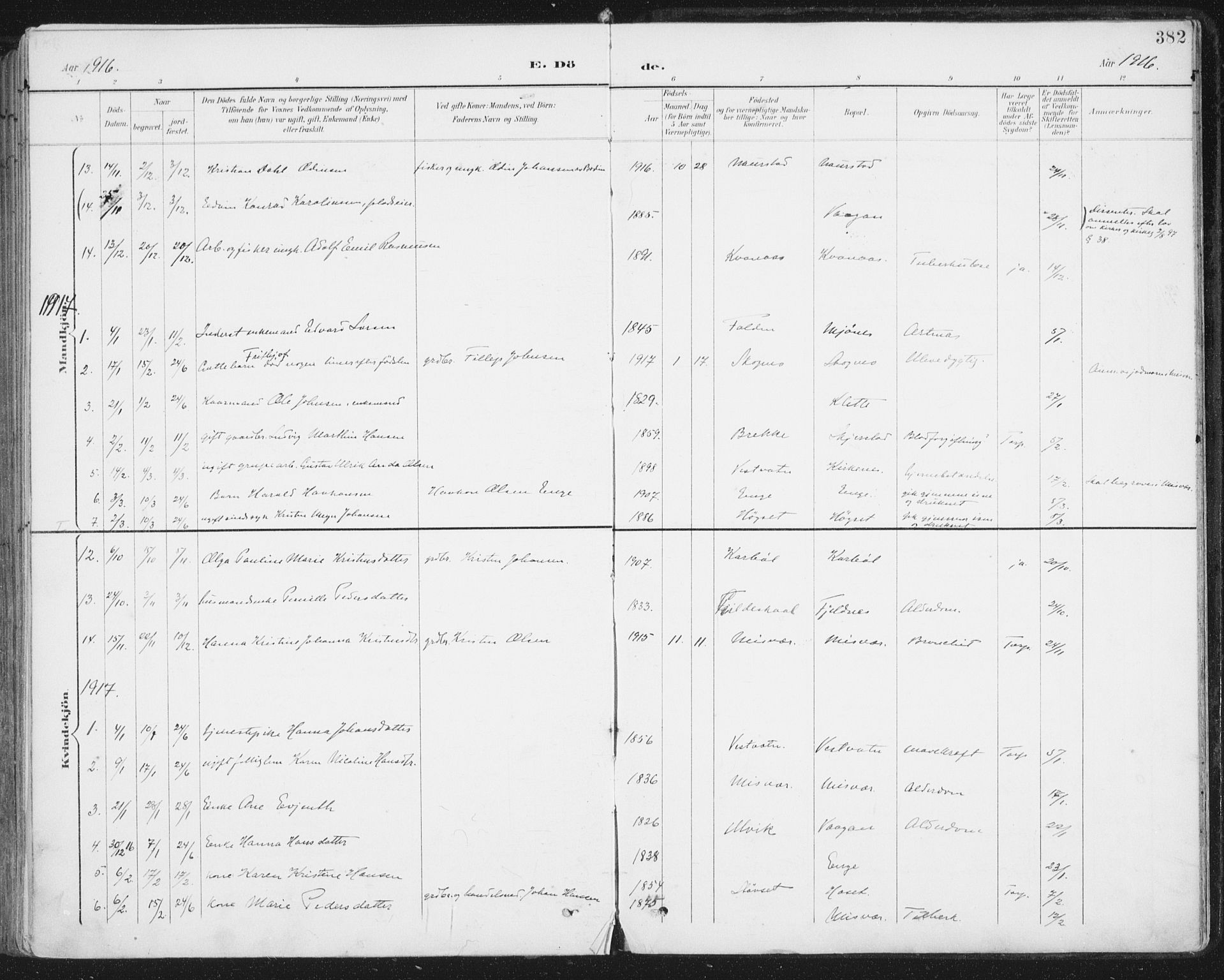 Ministerialprotokoller, klokkerbøker og fødselsregistre - Nordland, AV/SAT-A-1459/852/L0741: Parish register (official) no. 852A11, 1894-1917, p. 382