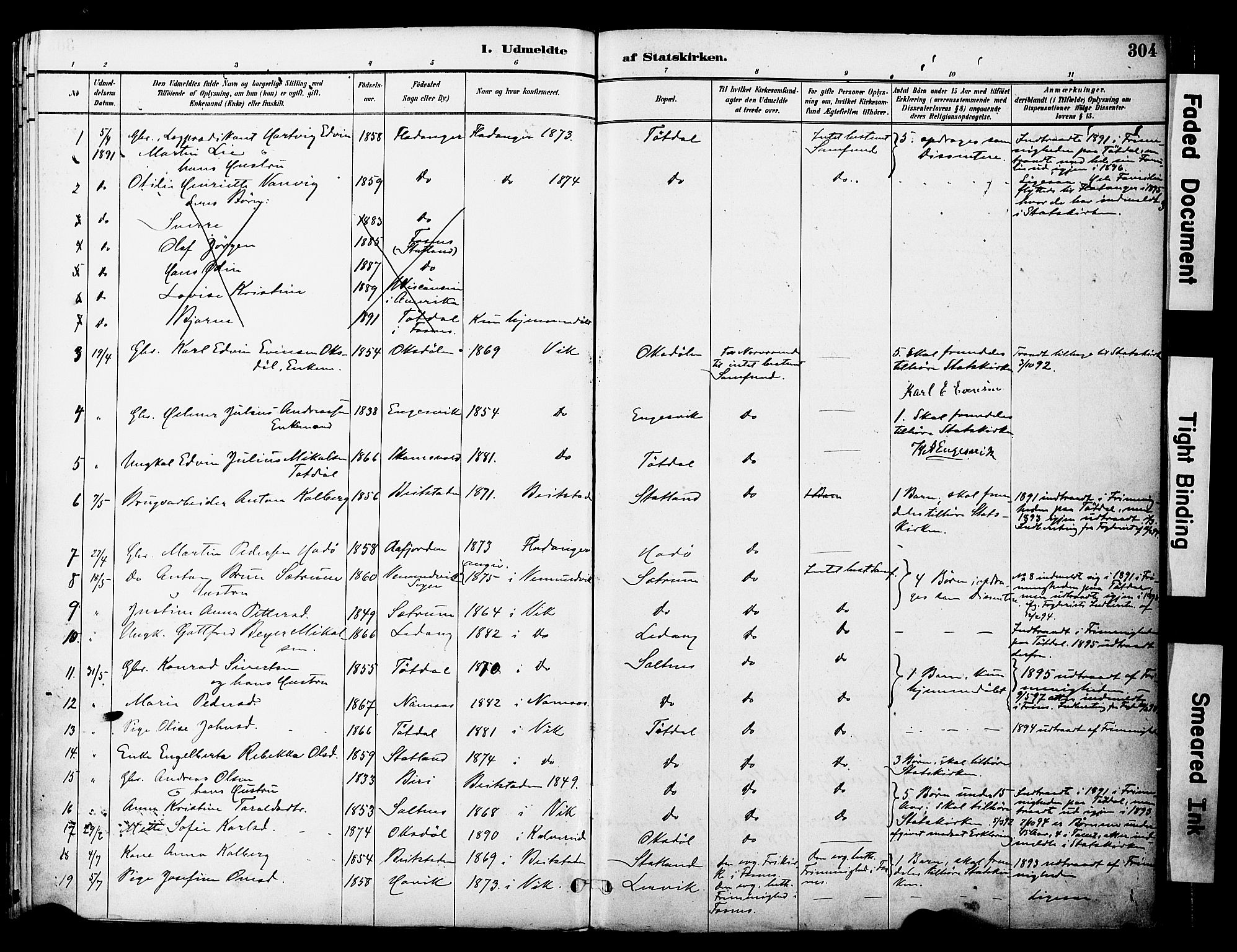 Ministerialprotokoller, klokkerbøker og fødselsregistre - Nord-Trøndelag, SAT/A-1458/774/L0628: Parish register (official) no. 774A02, 1887-1903, p. 304