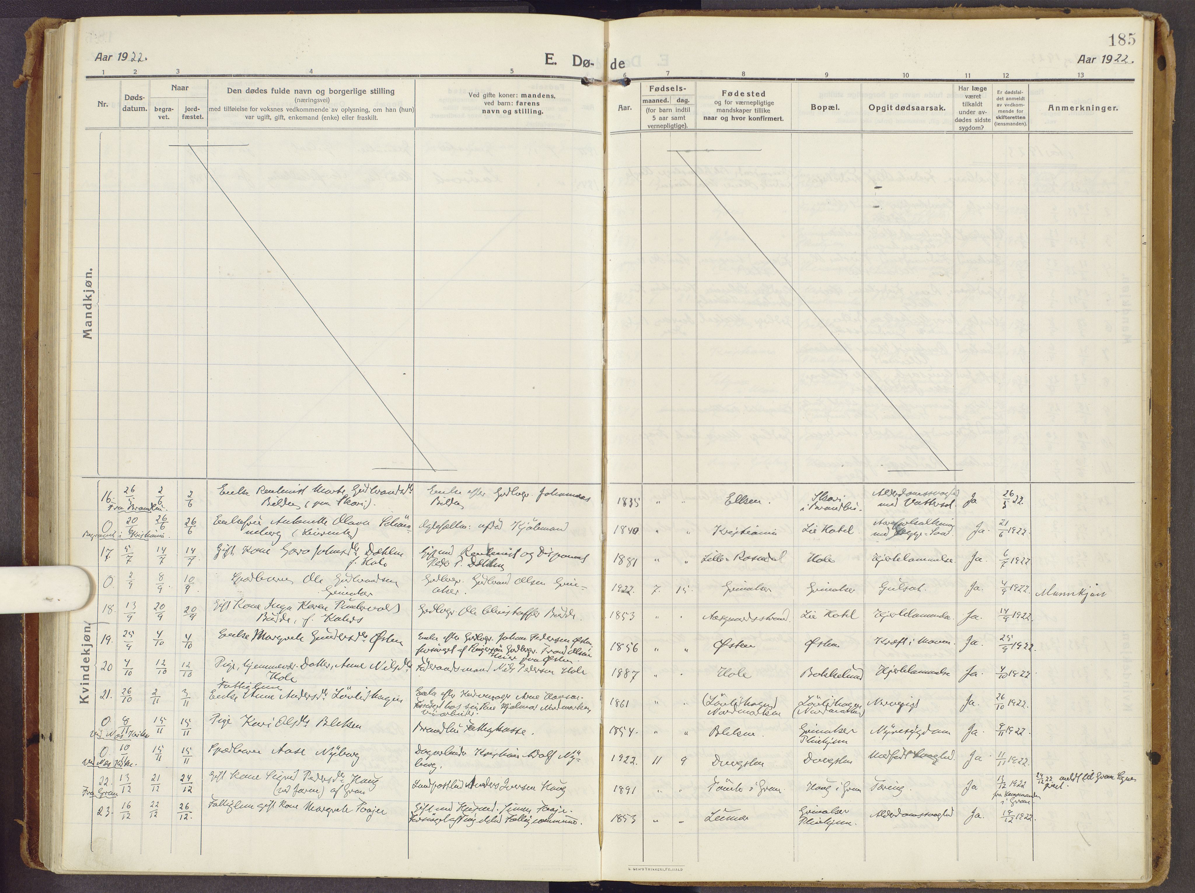 Brandbu prestekontor, SAH/PREST-114/H/Ha/Haa/L0003: Parish register (official) no. 3, 1914-1928, p. 185