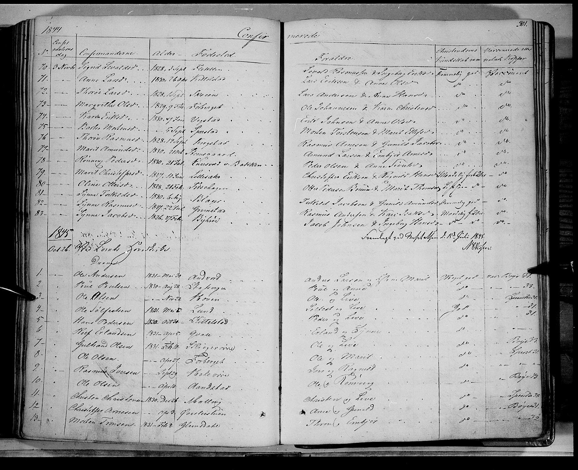 Lom prestekontor, SAH/PREST-070/K/L0006: Parish register (official) no. 6A, 1837-1863, p. 301